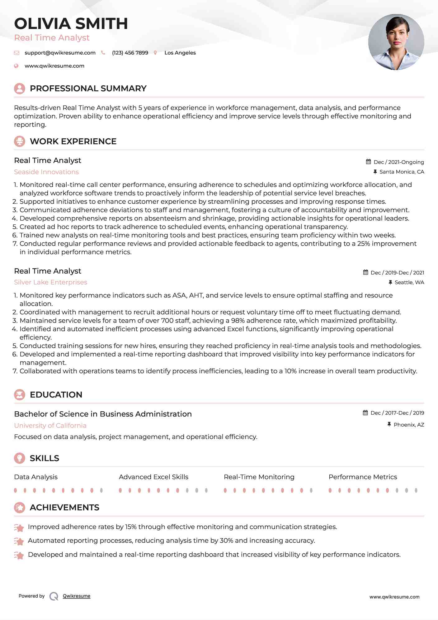 Real Time Analyst Resume Format