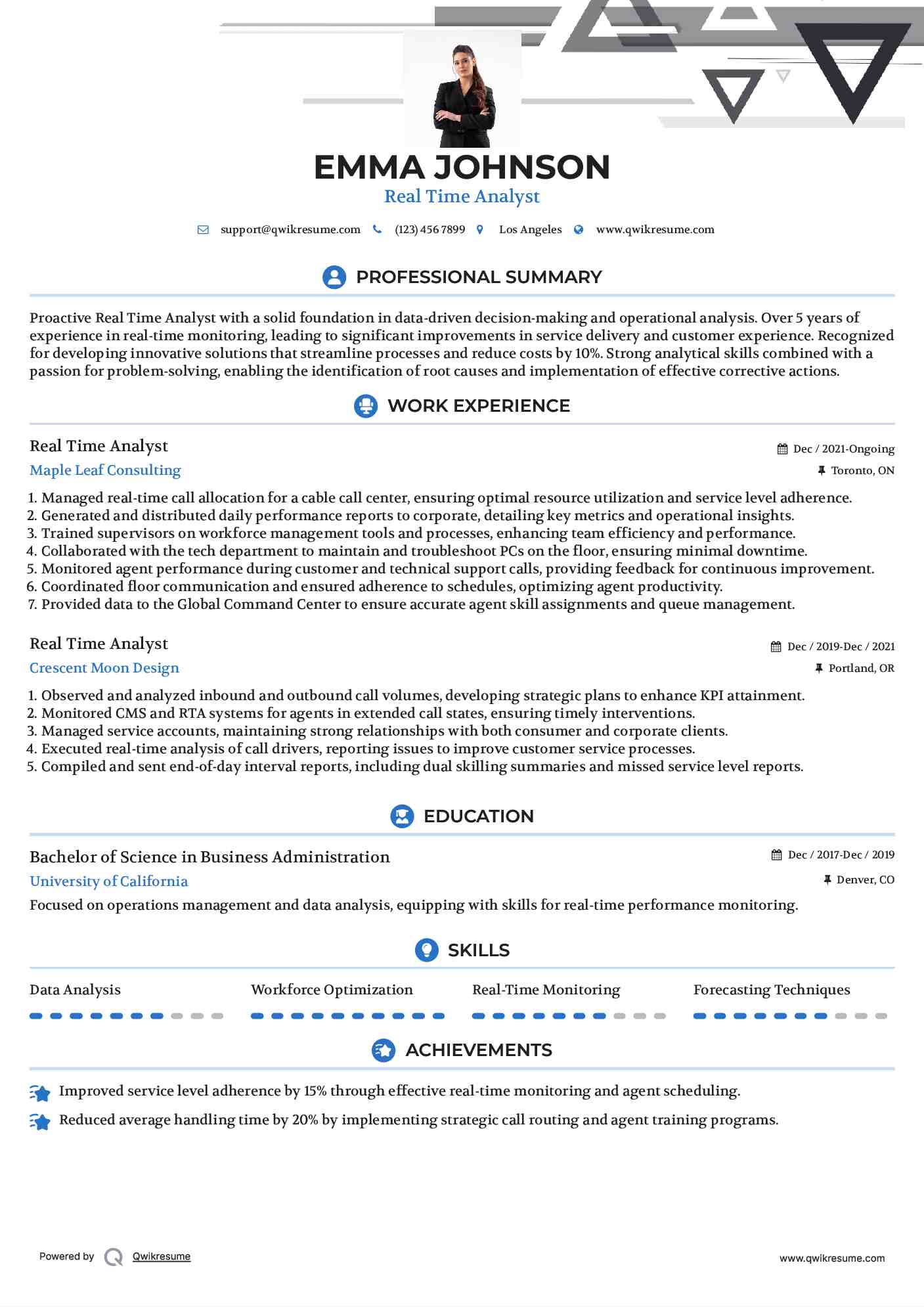 Real Time Analyst Resume Template