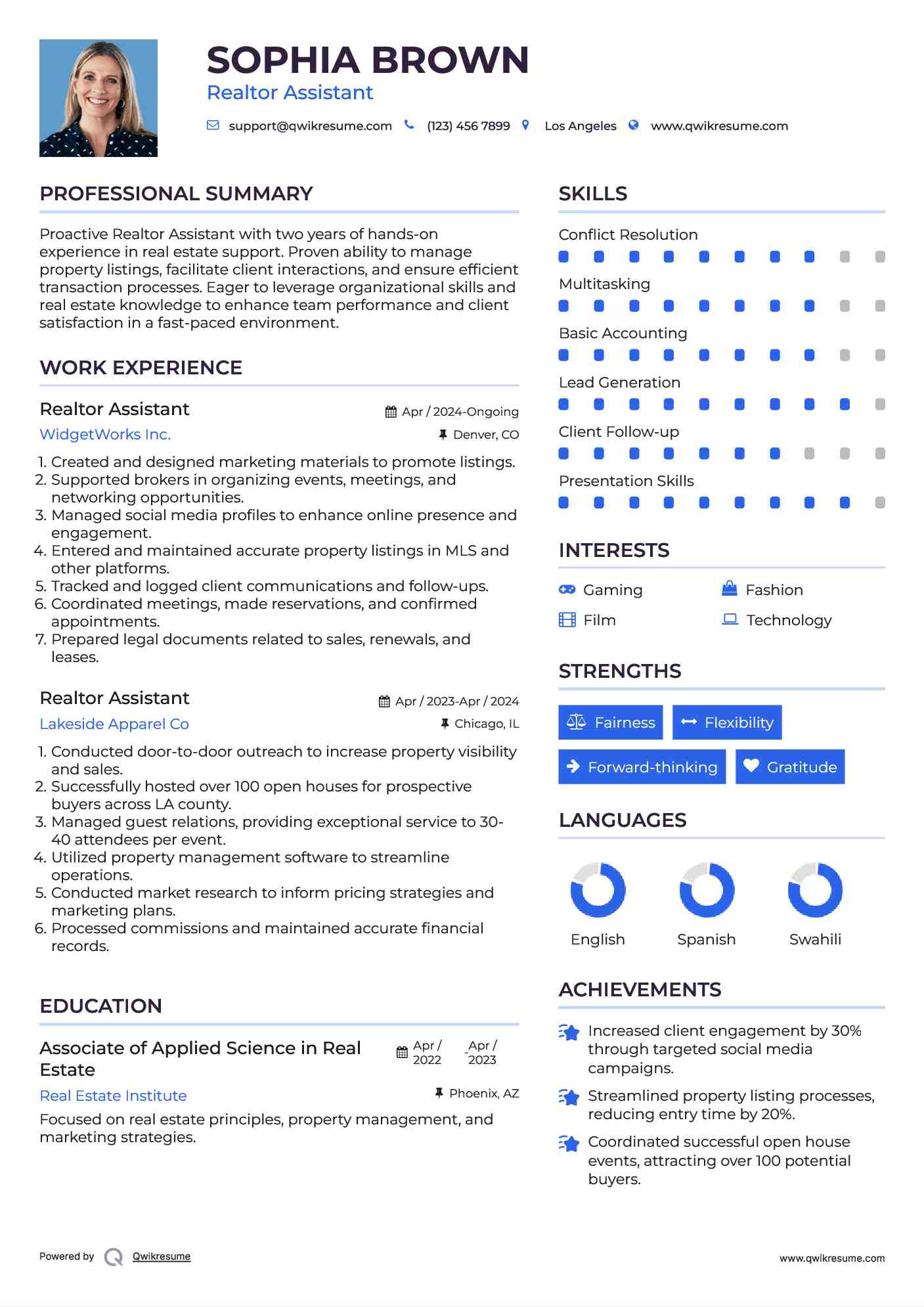 Realtor Assistant Resume Example