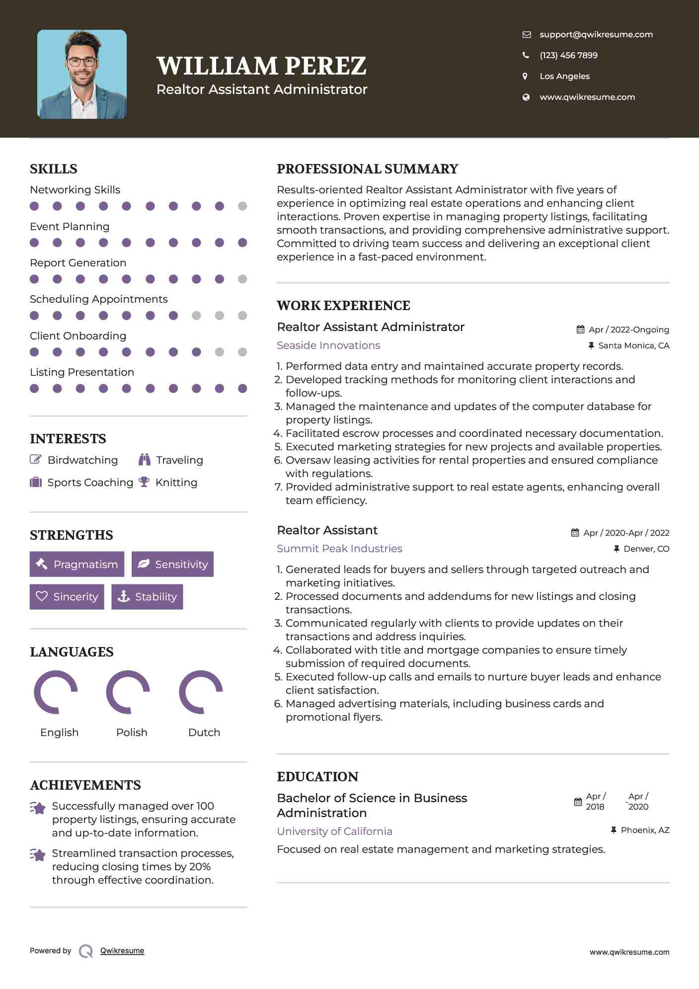 Realtor Assistant Administrator Resume Format