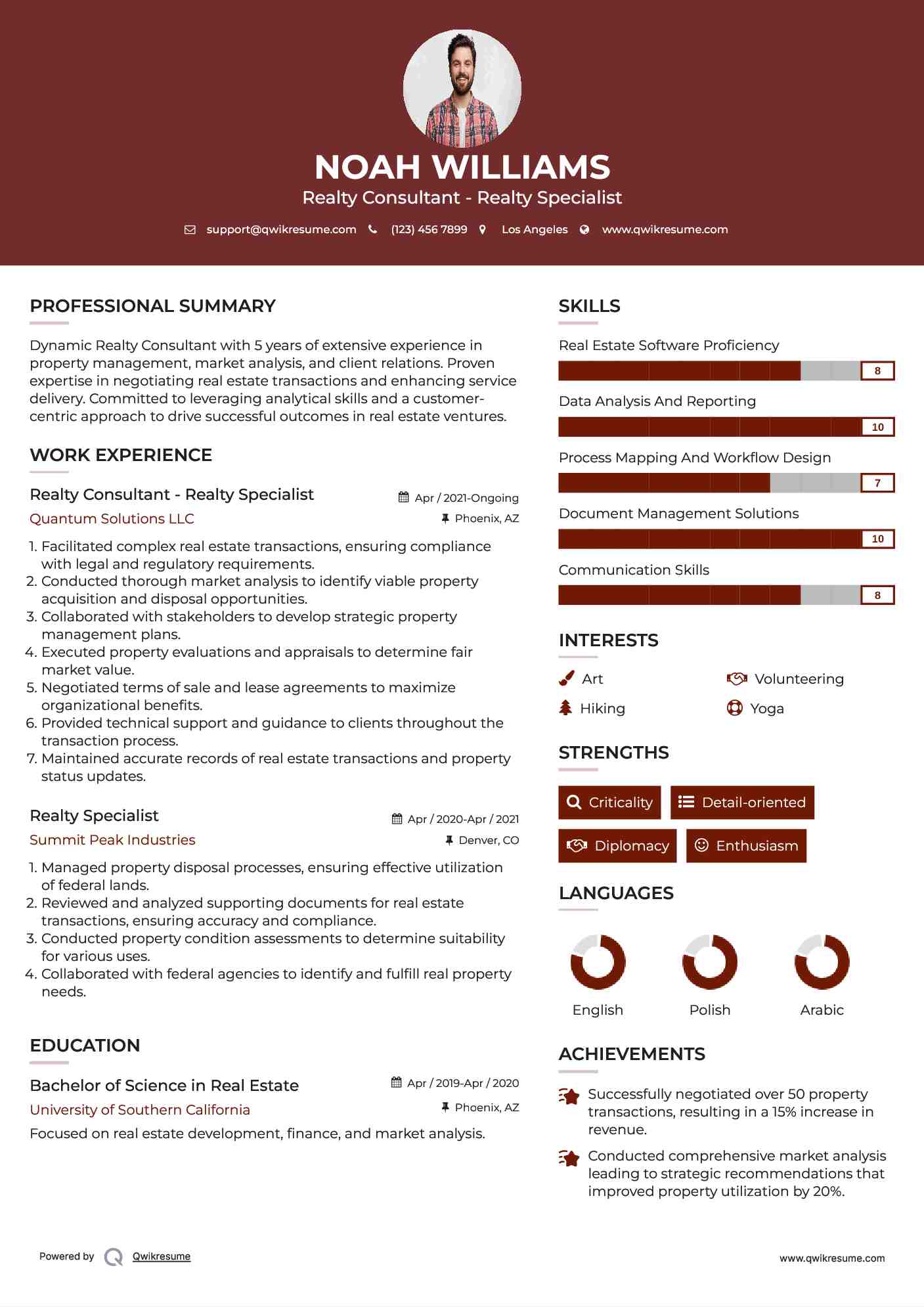 Realty Consultant - Realty Specialist Resume Template