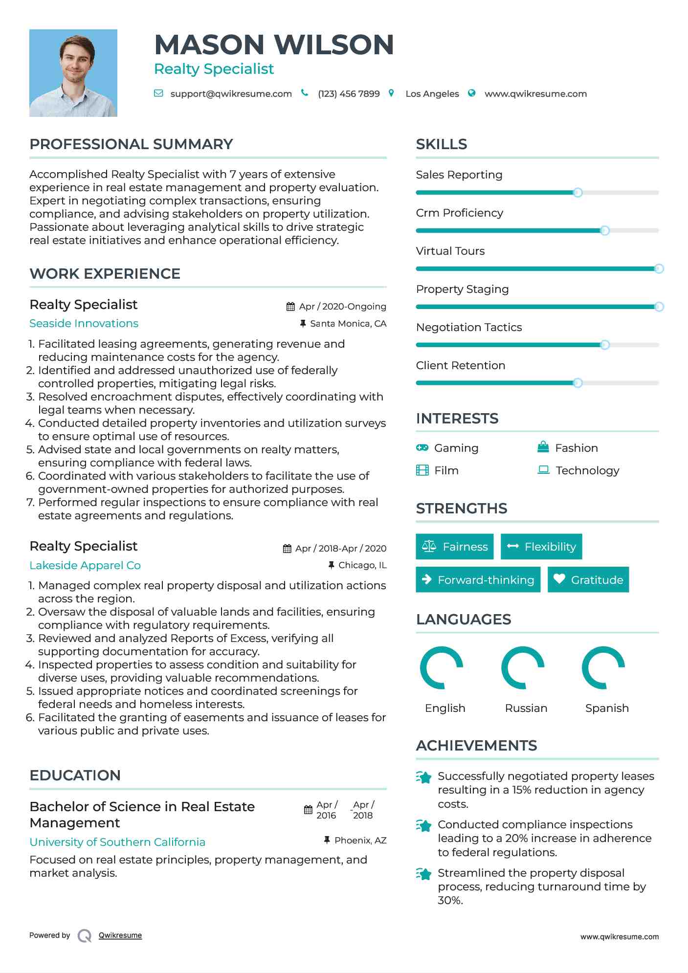 Realty Specialist Resume Format