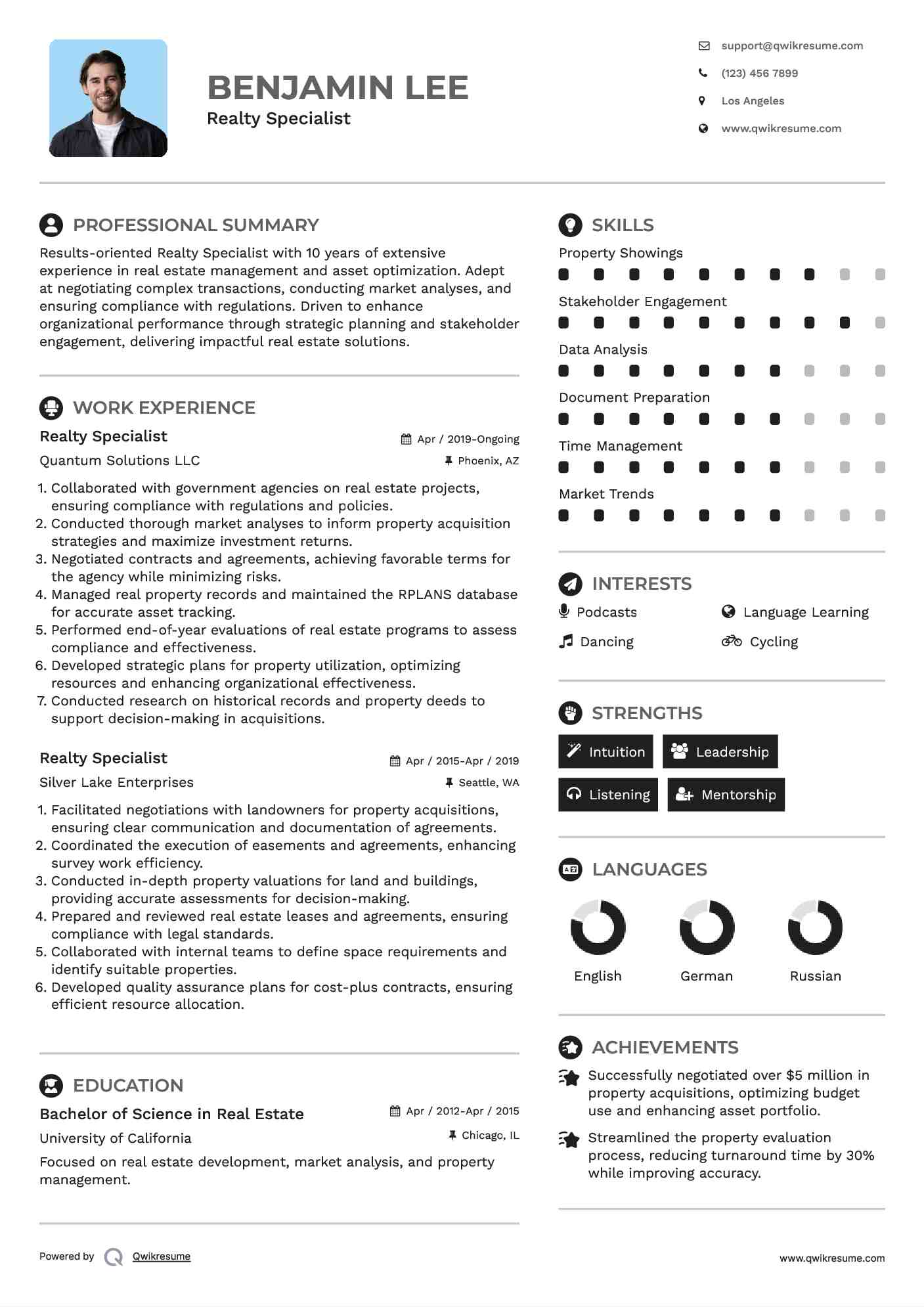 Realty Specialist Resume Sample