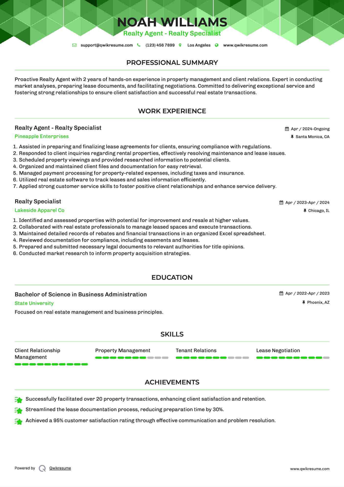 Realty Agent - Realty Specialist Resume Format