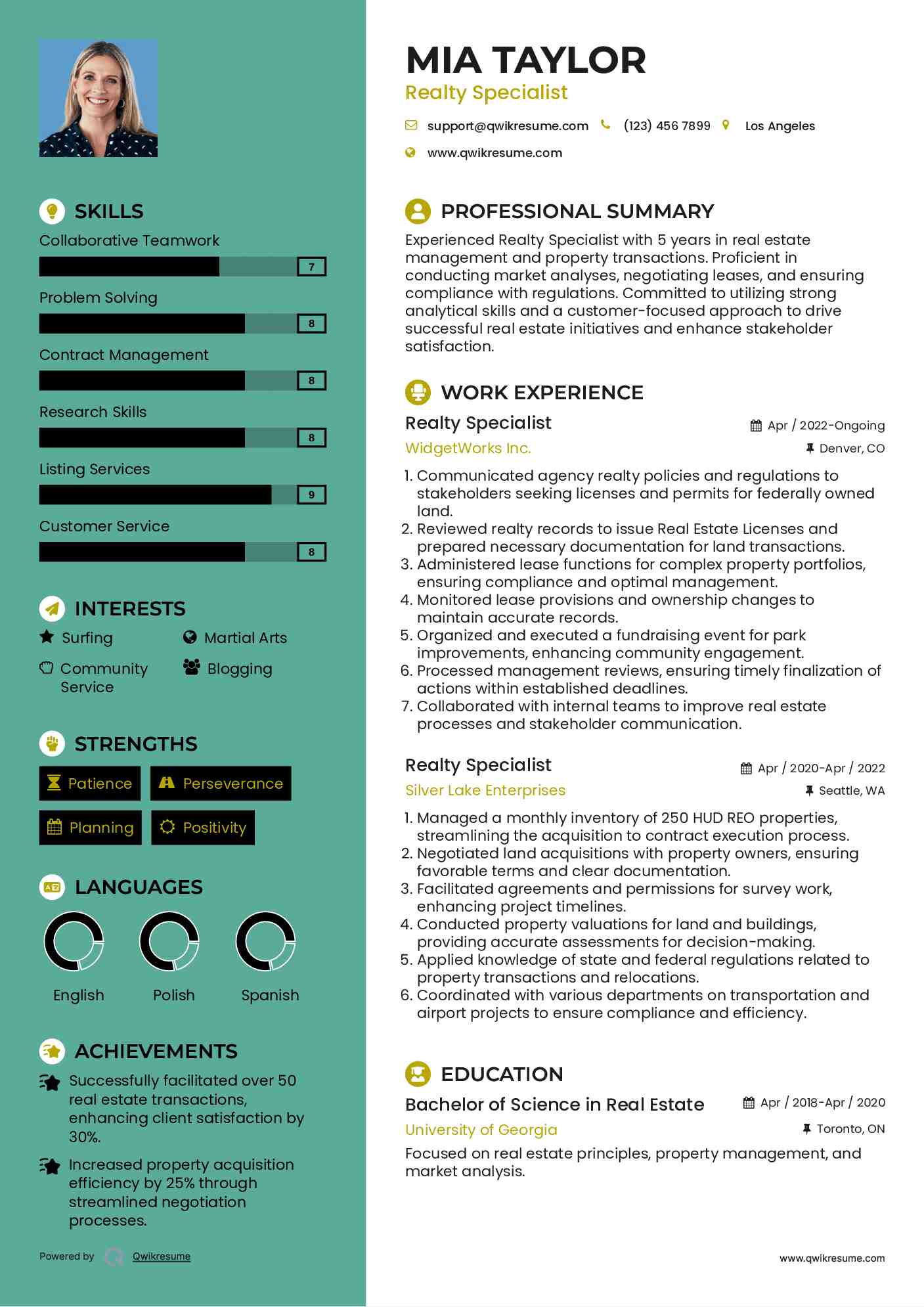 Realty Specialist Resume Model