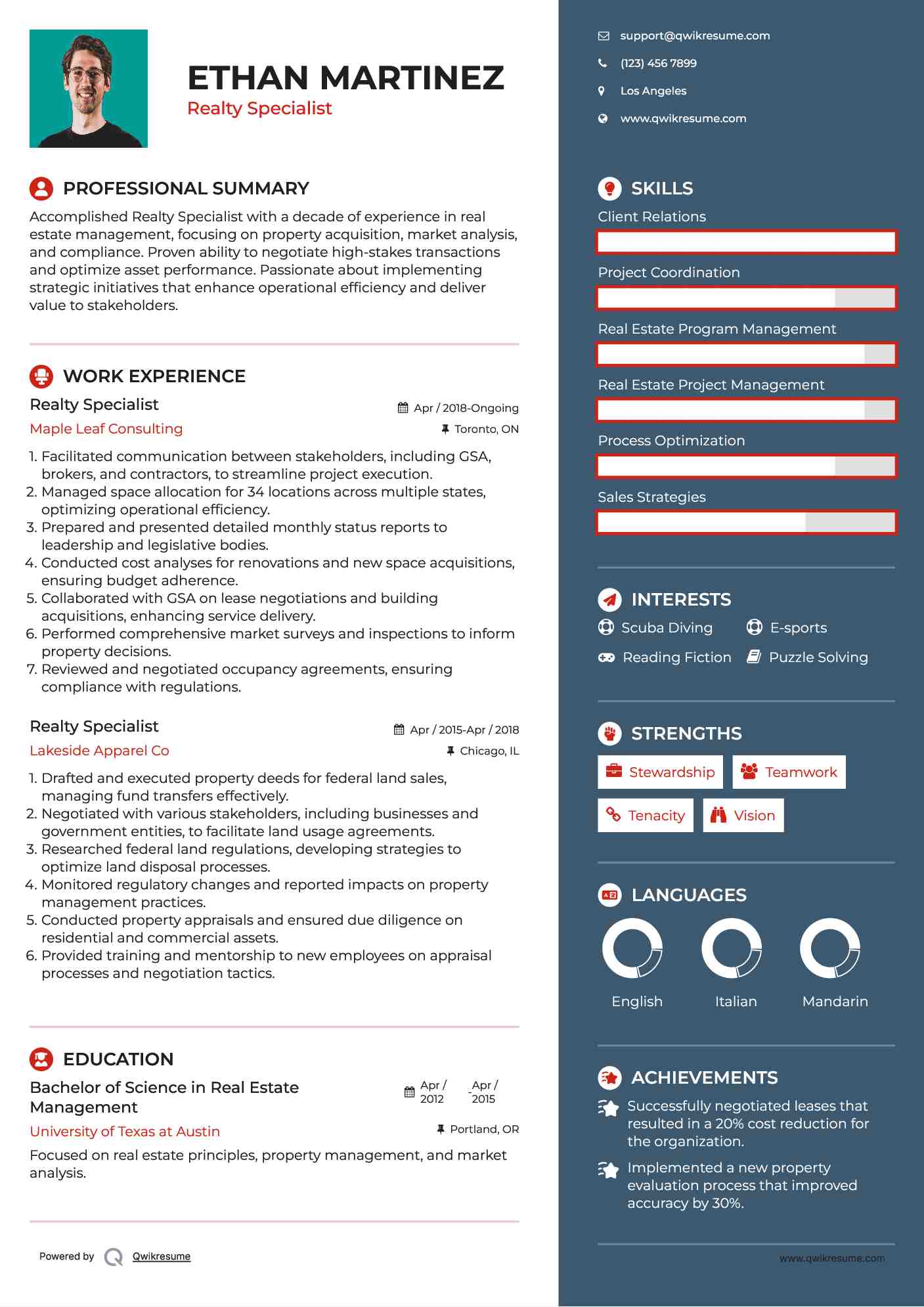 Realty Specialist Resume Example