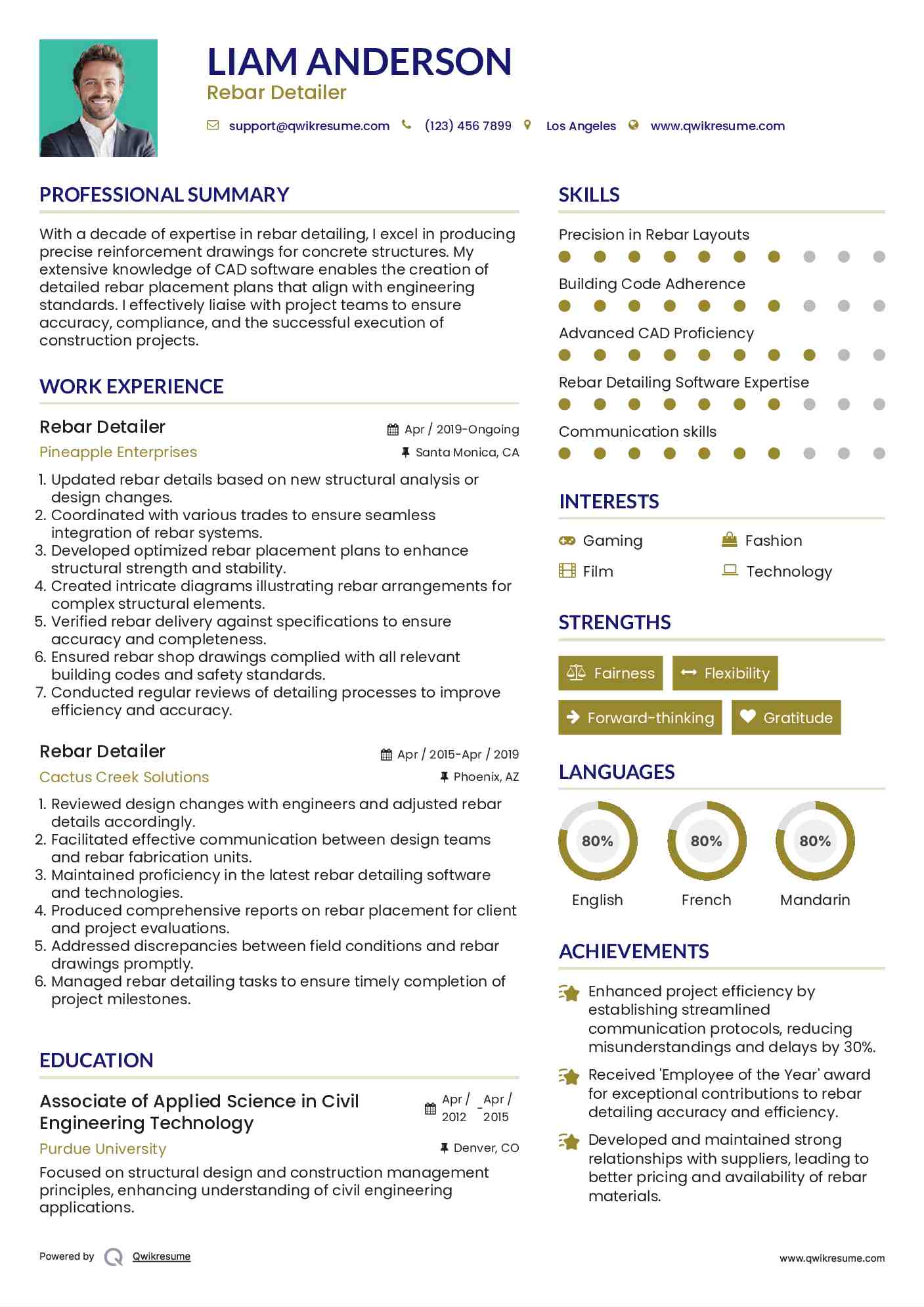 Rebar Detailer Resume Example