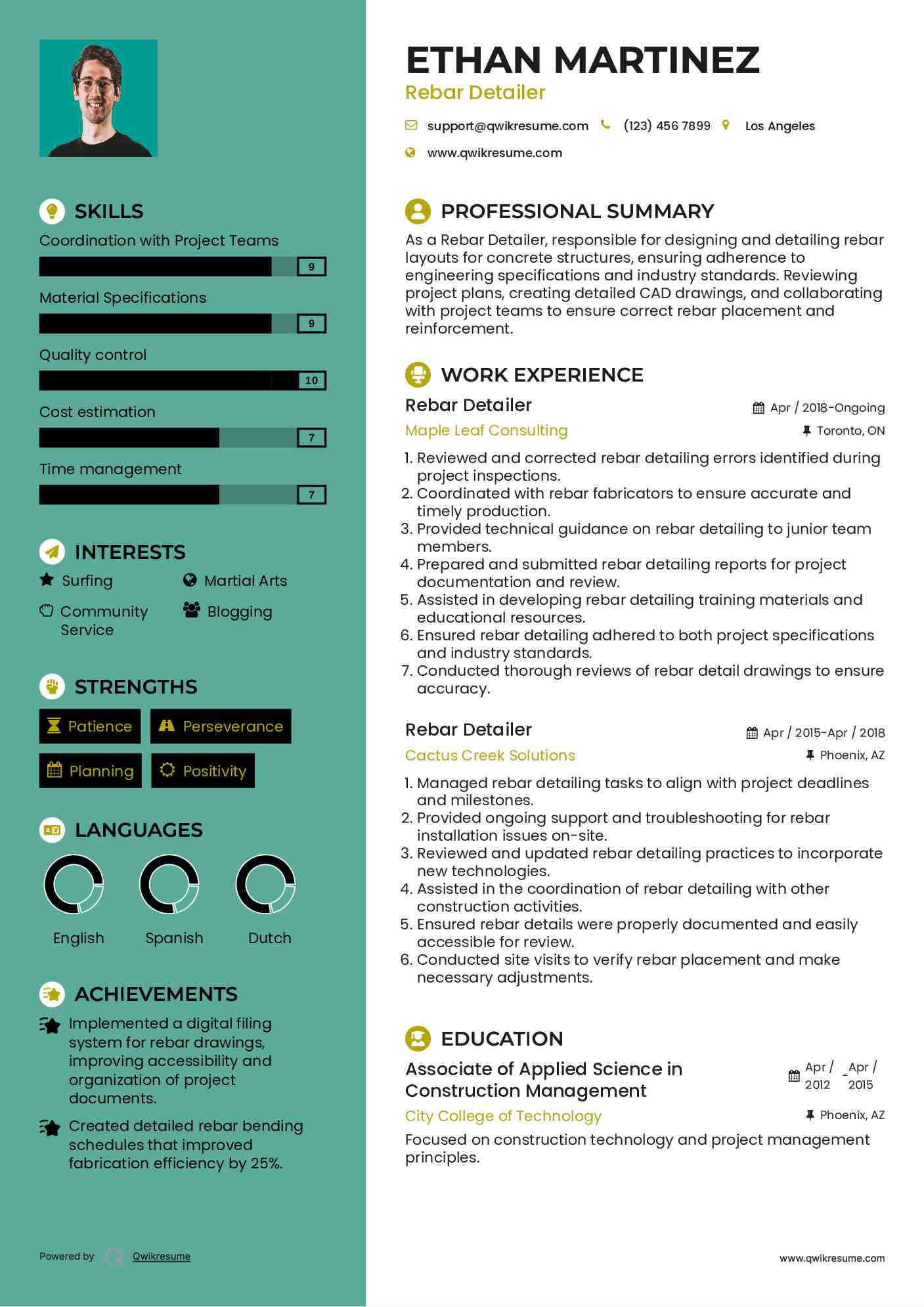 Rebar Detailer Resume Sample