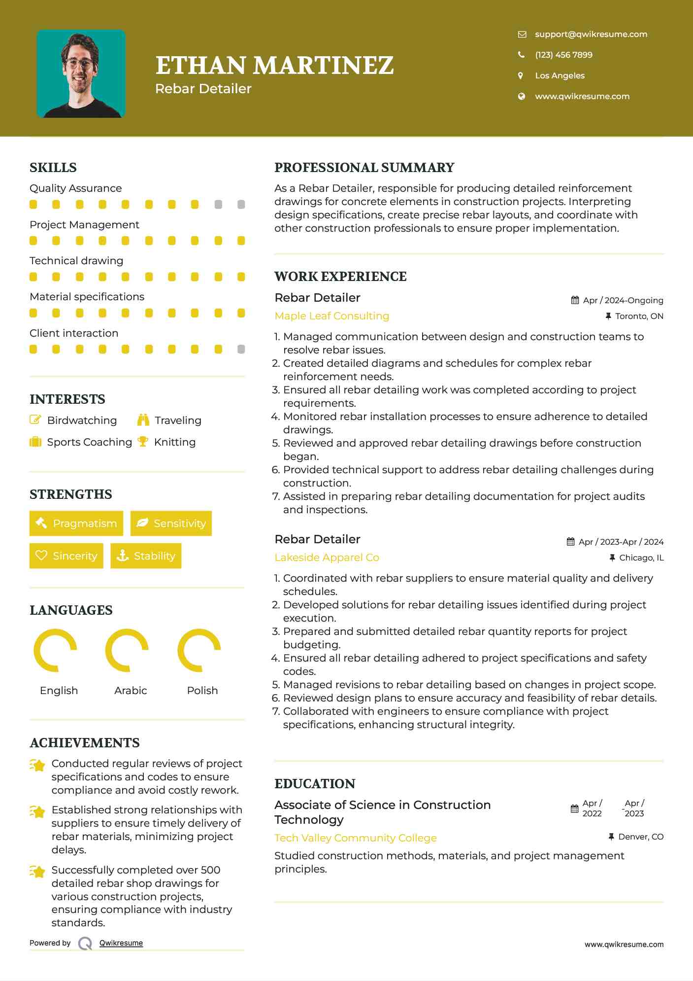 Rebar Detailer Resume Model