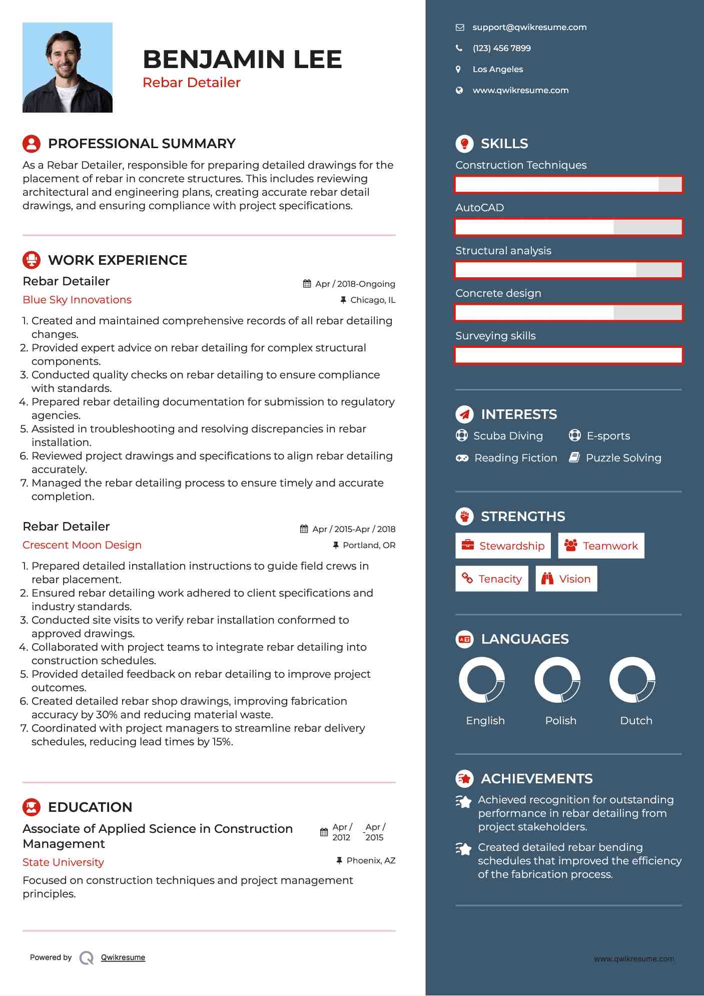 Rebar Detailer Resume Format