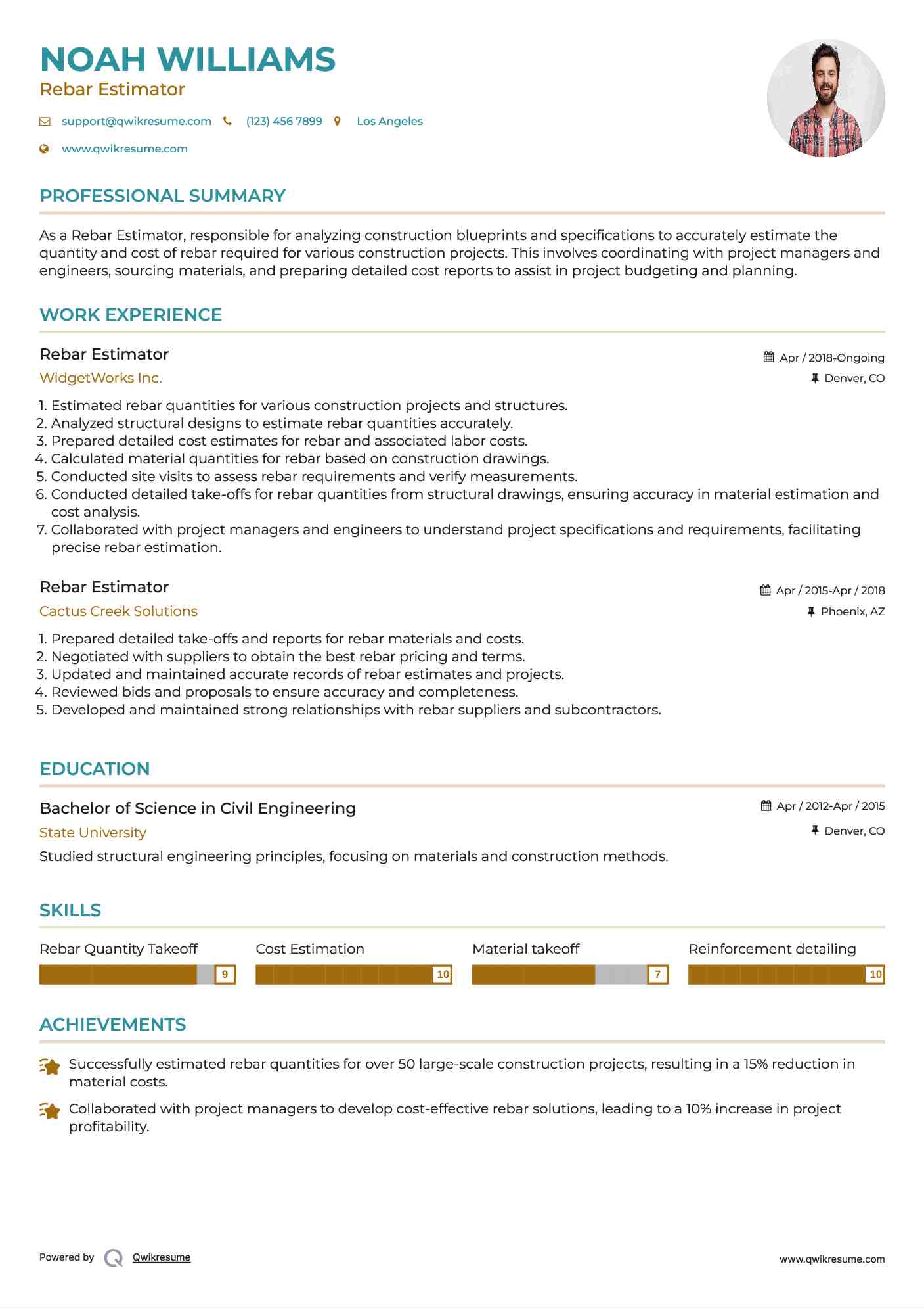 Rebar Estimator Resume Template