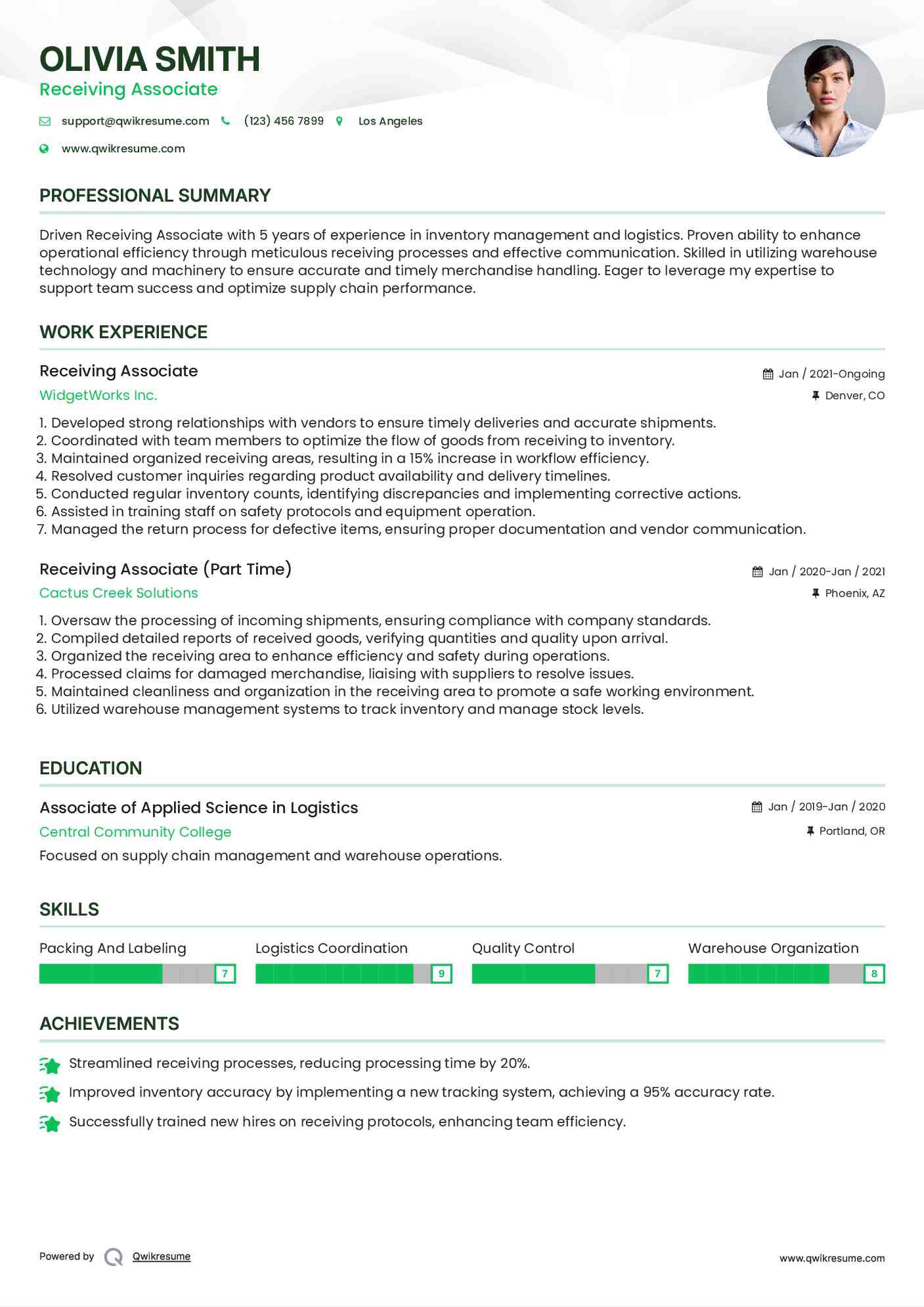 Receiving Associate Resume Format