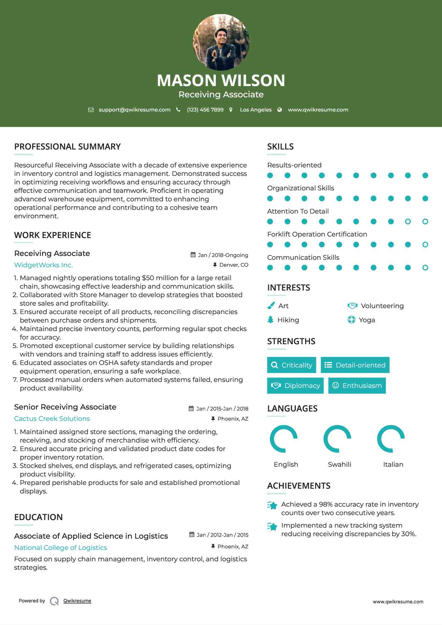 Receiving Associate Resume Samples QwikResume