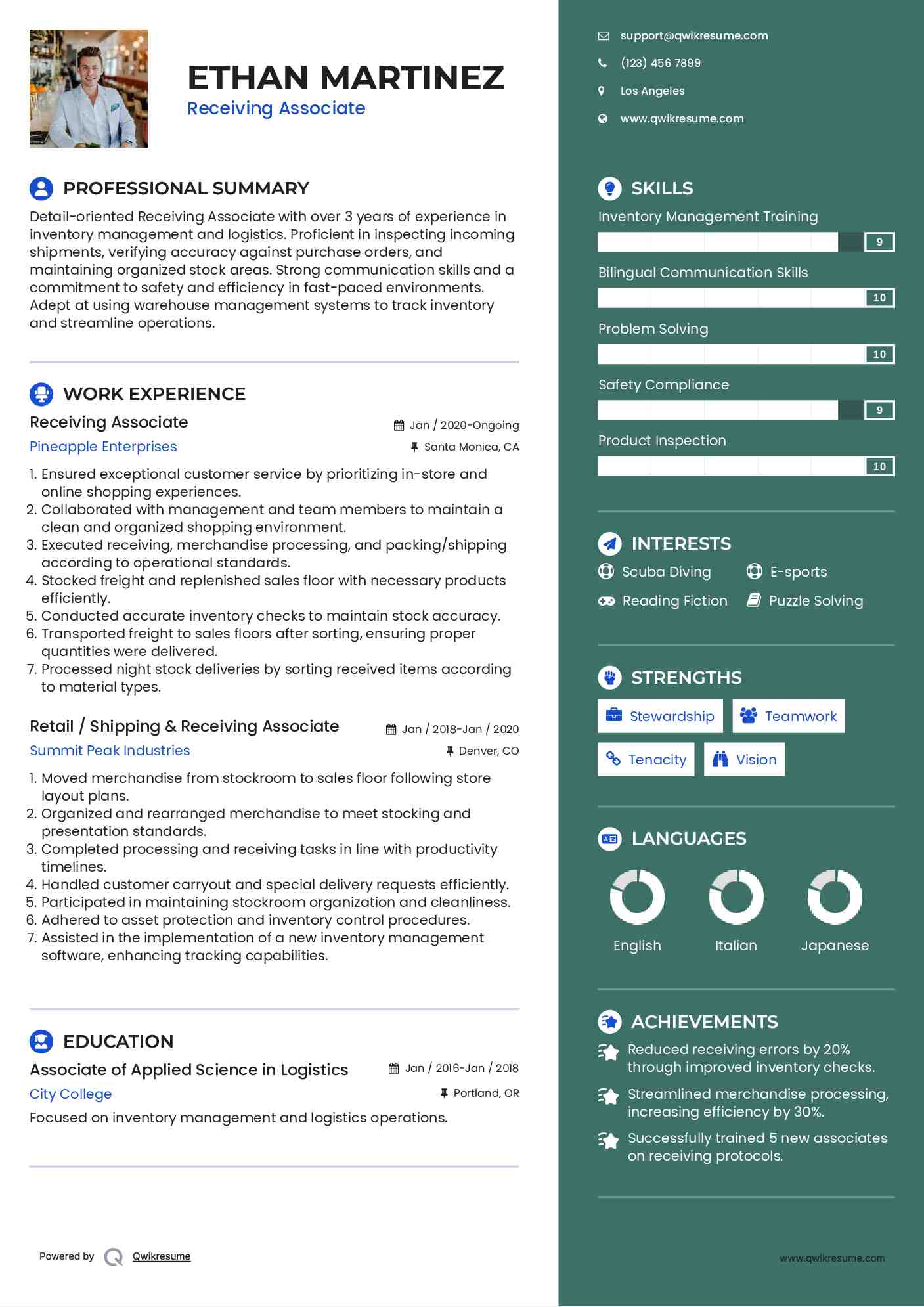 receiving associate resume samples qwikresume sample receiving associate resume