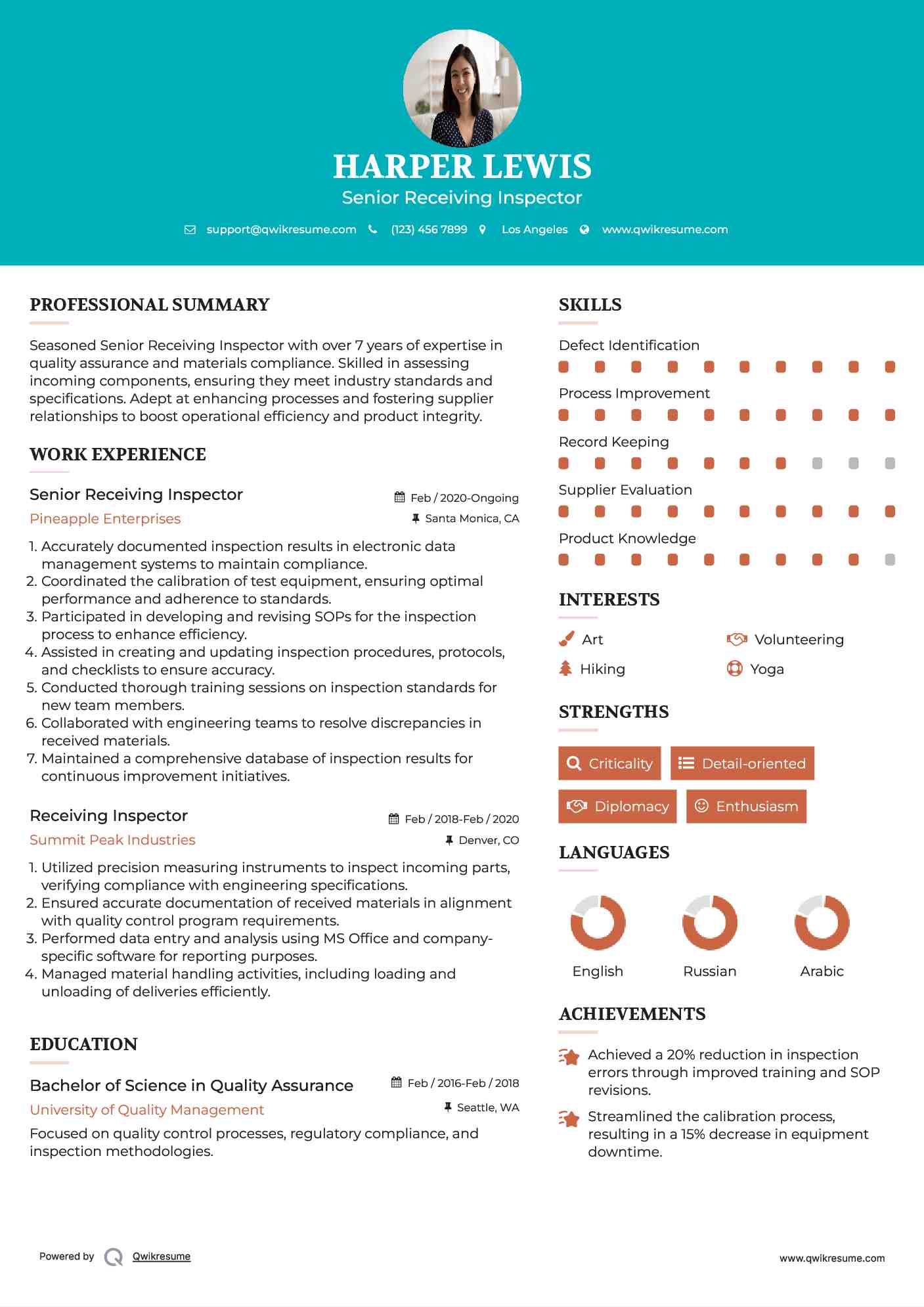 Senior Receiving Inspector Resume Format