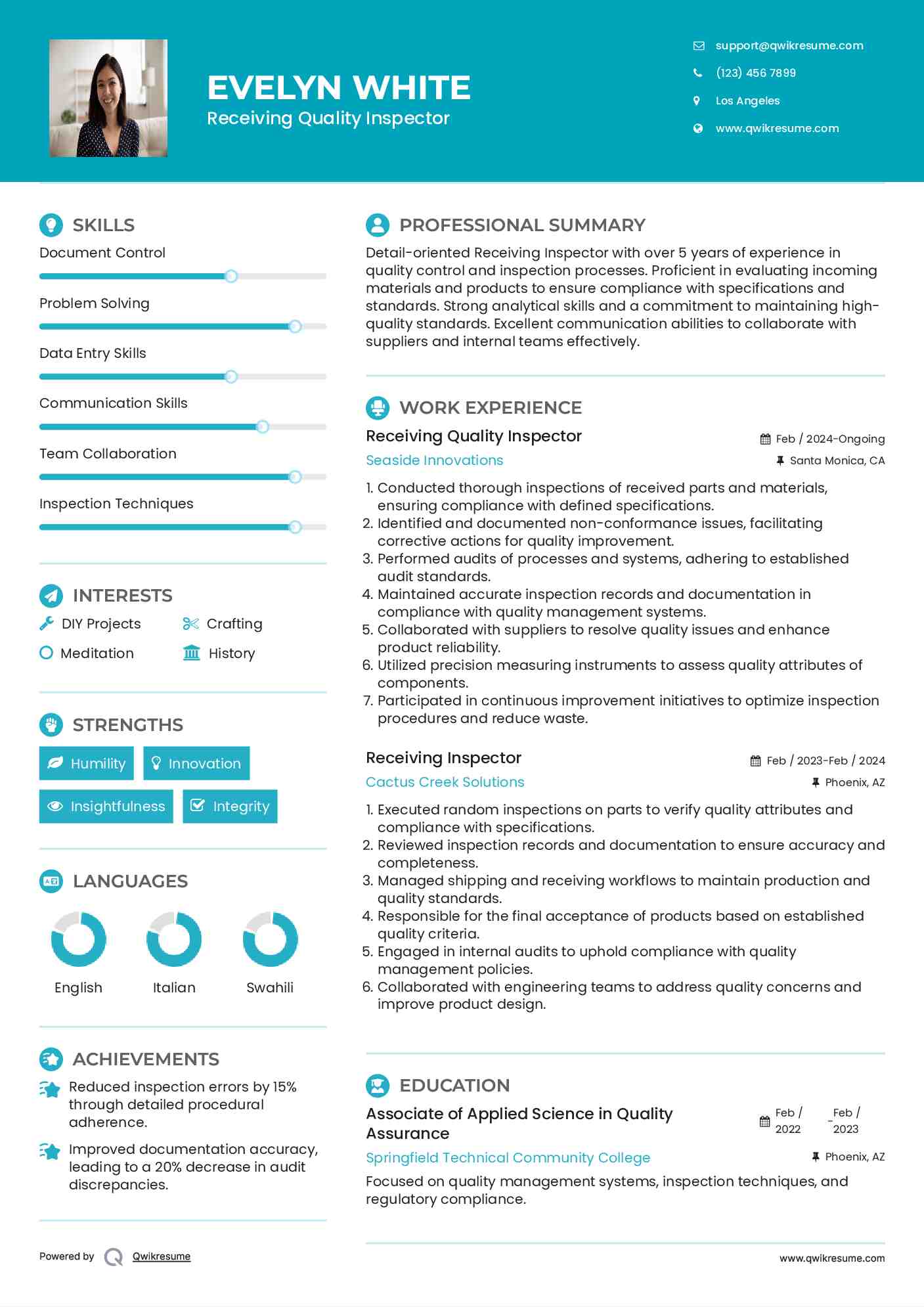 Receiving Quality Inspector Resume Format