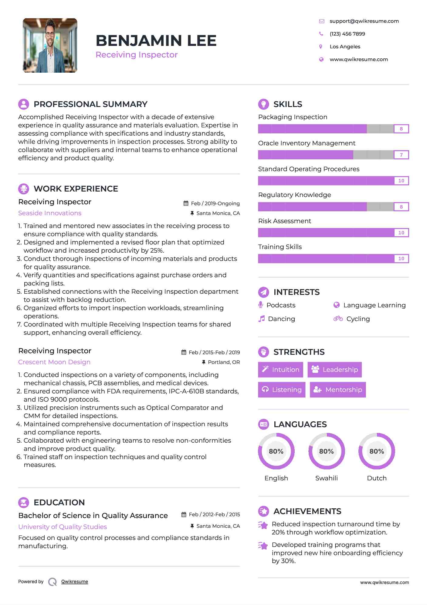 Receiving Inspector Resume Model