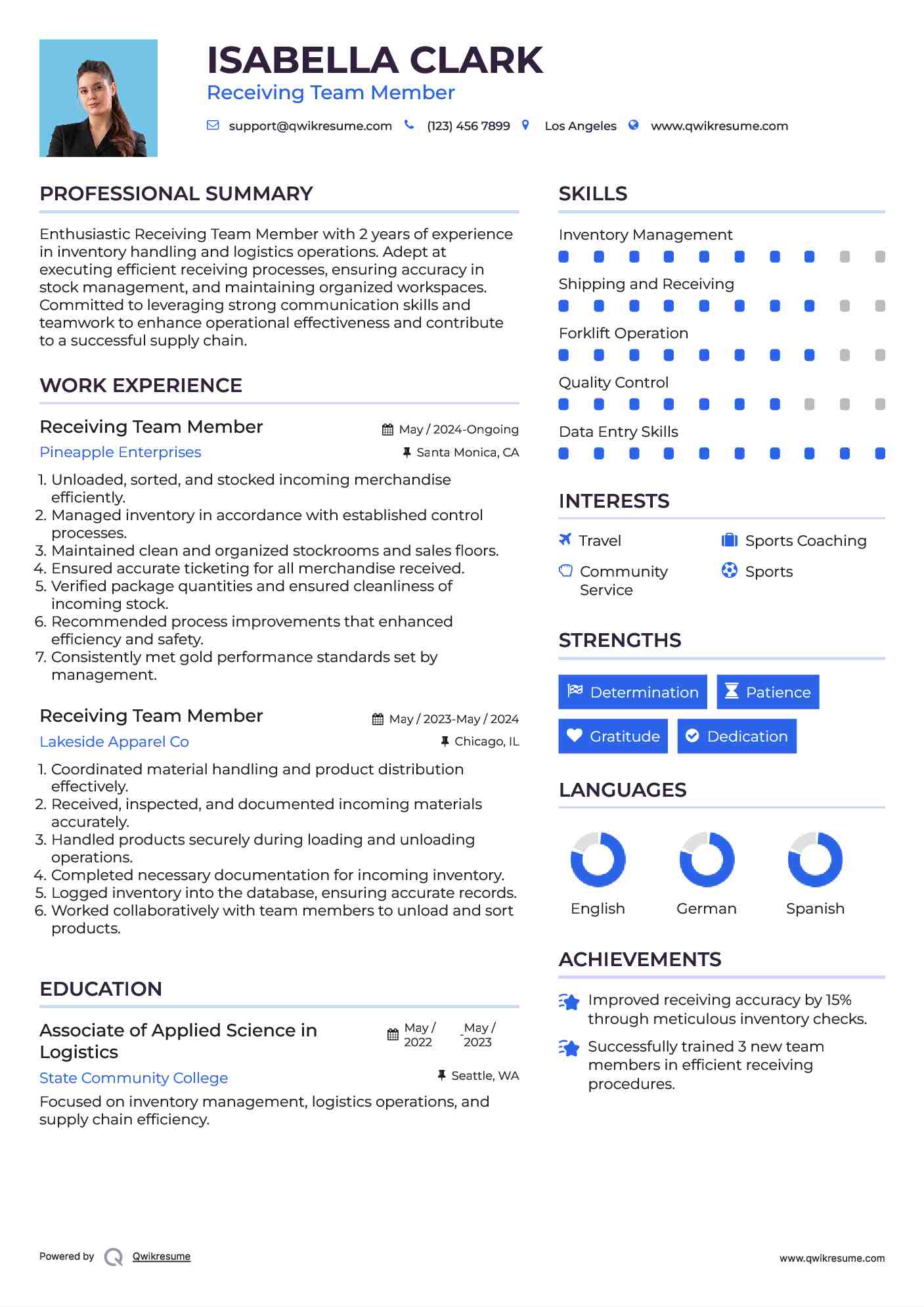 Receiving Team Member Resume Format
