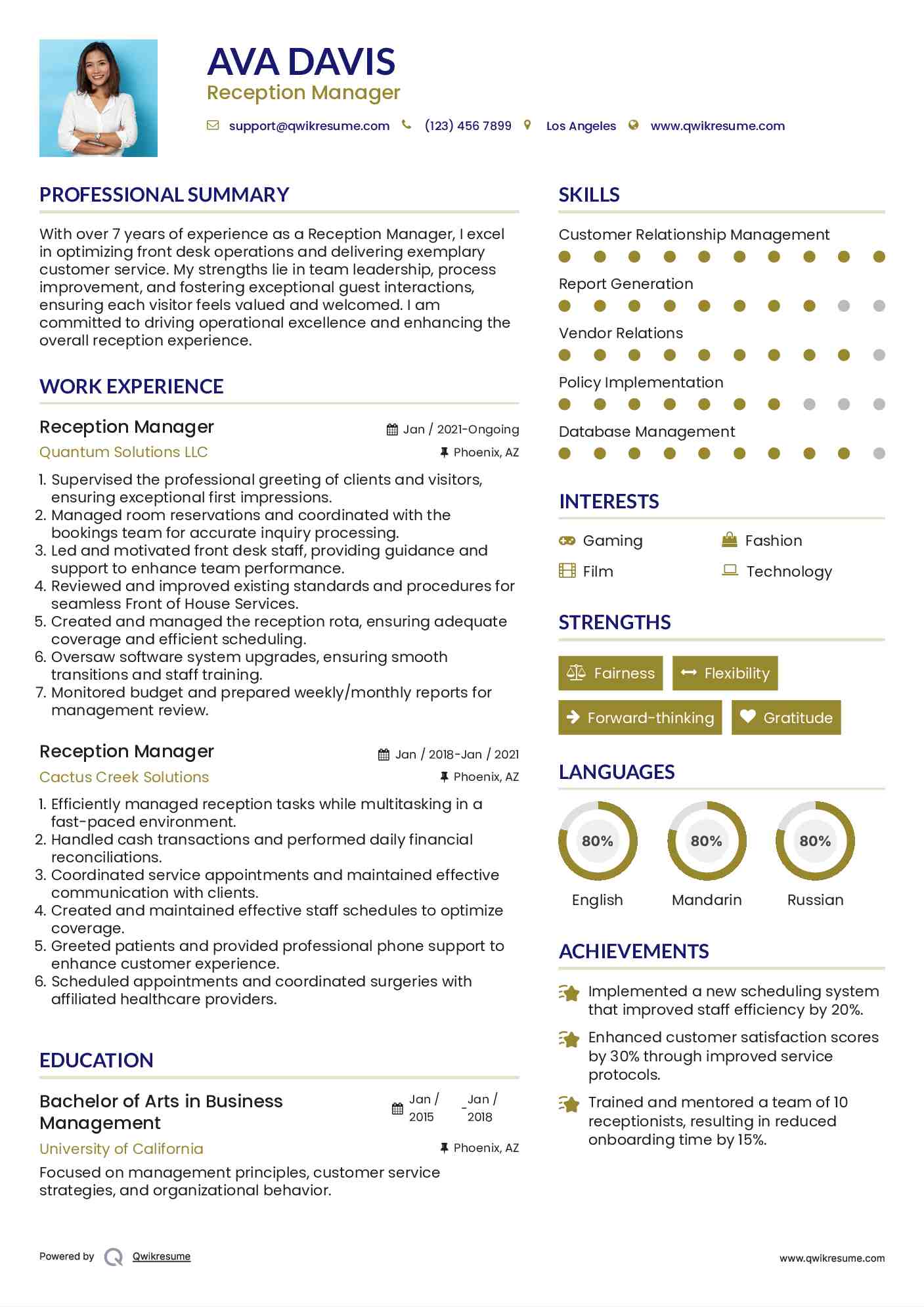 Reception Manager Resume Template