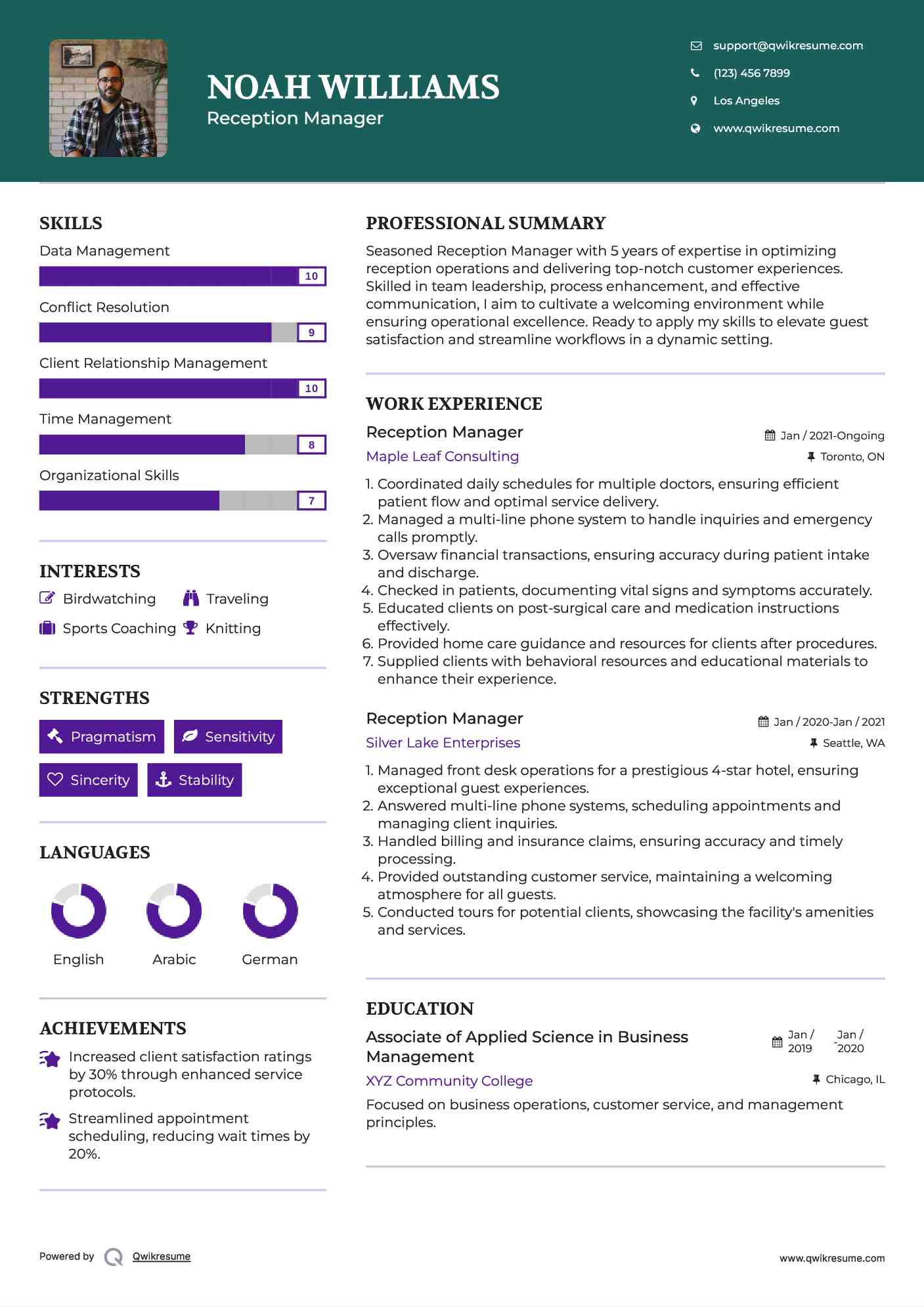 Reception Manager Resume Template