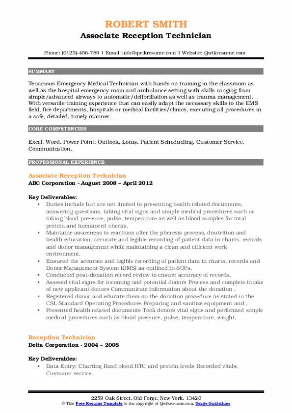 Reception Technician Resume Samples | QwikResume