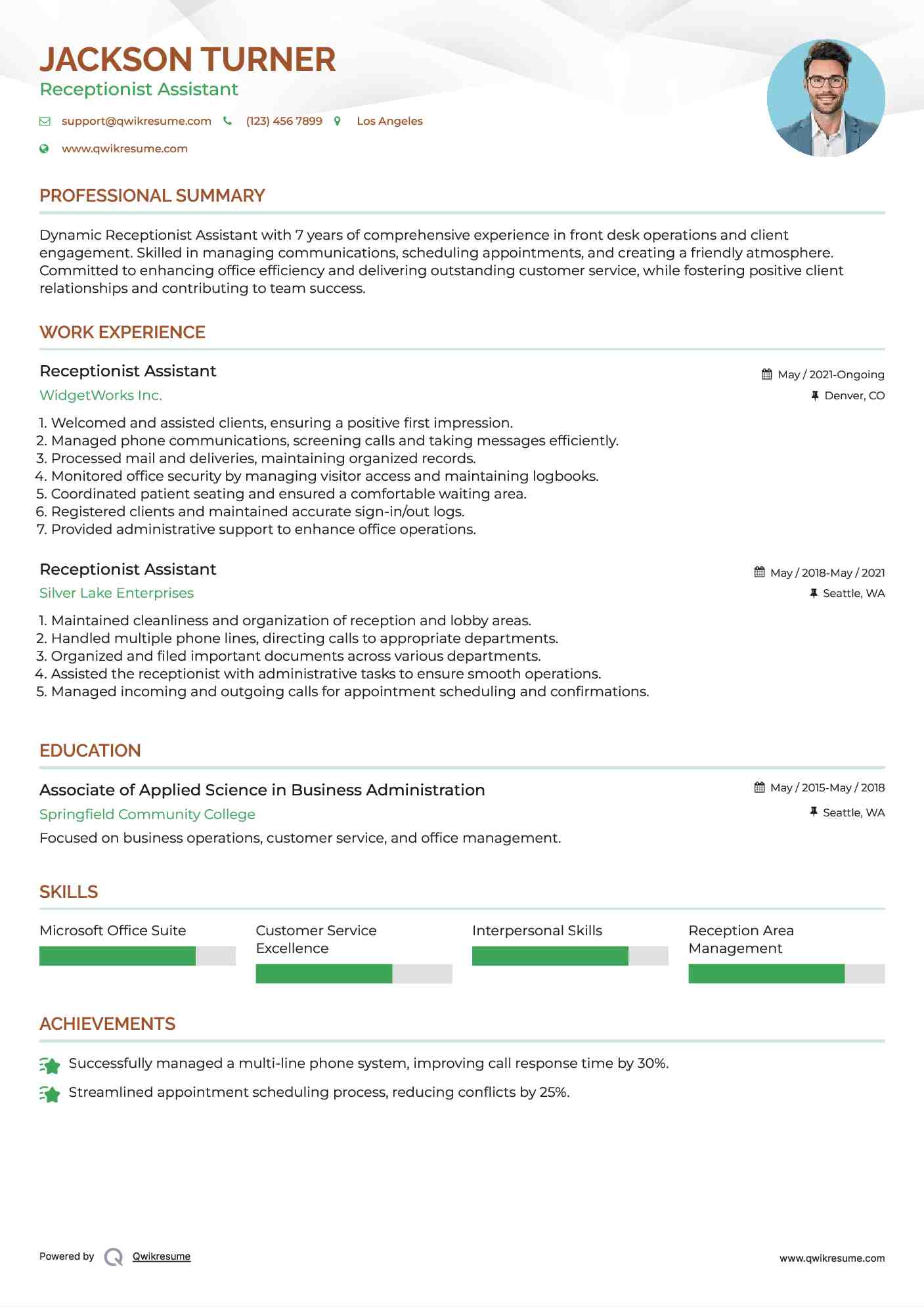 Receptionist Assistant Resume Template