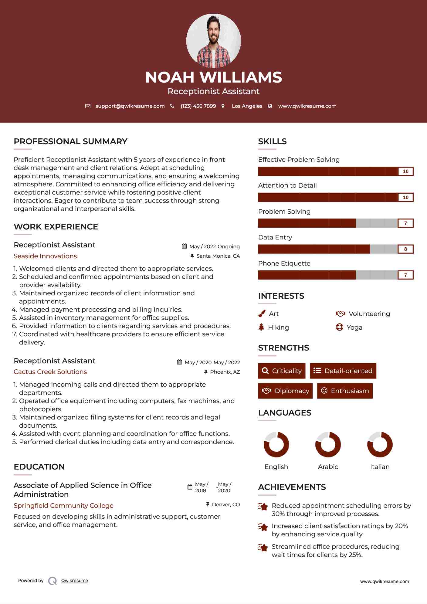 Receptionist Assistant Resume Model