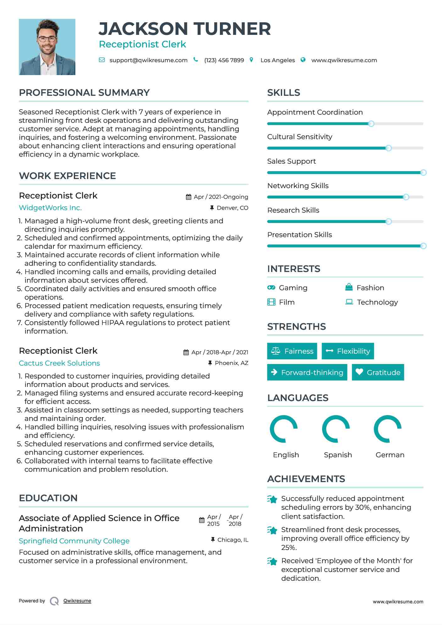Receptionist Clerk Resume Template