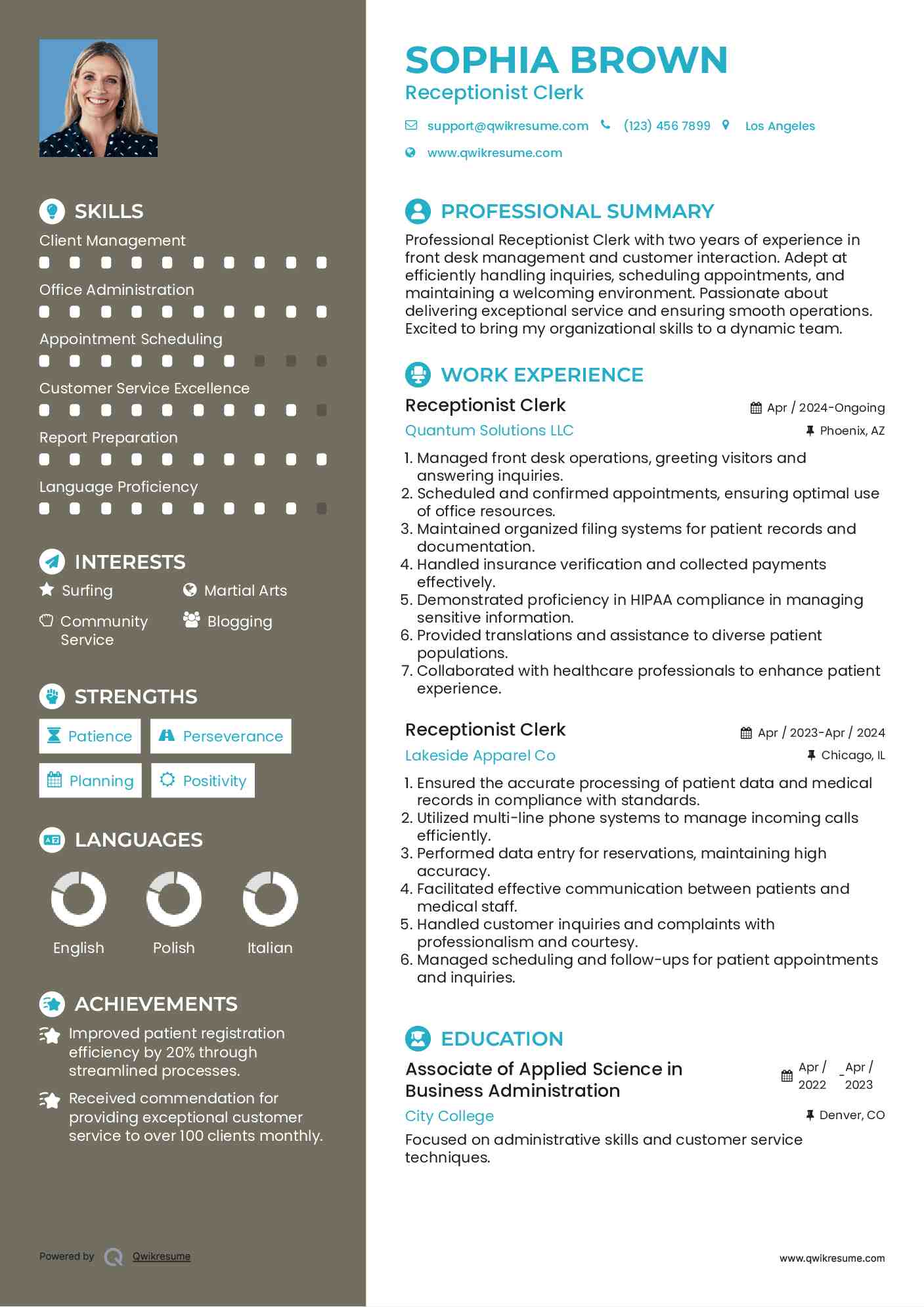 Receptionist Clerk Resume Example