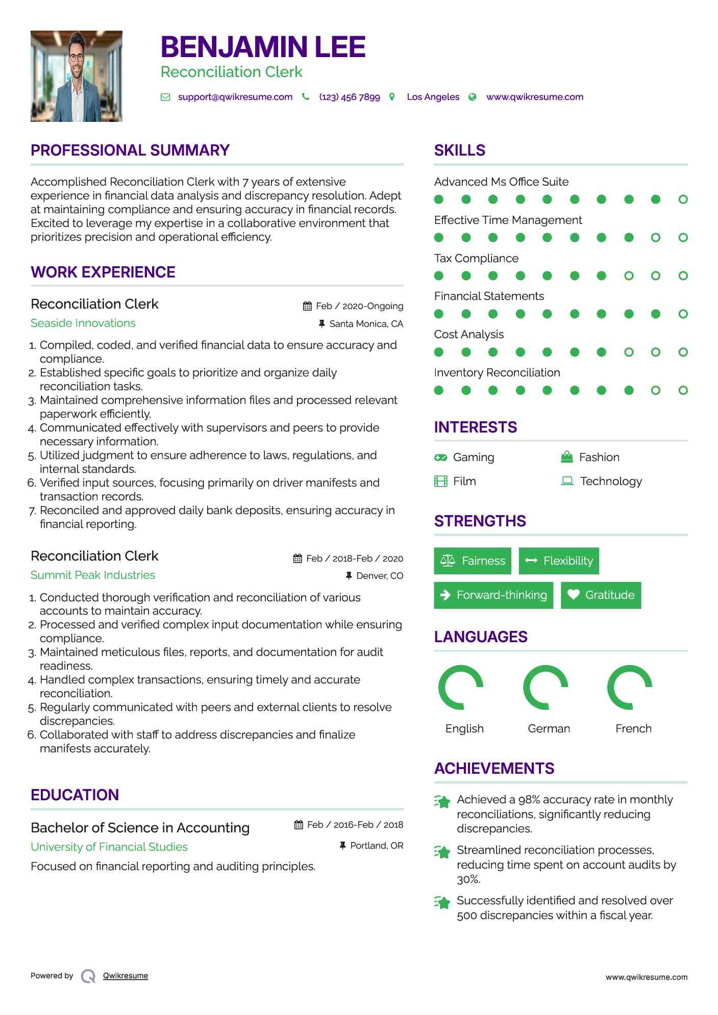 Reconciliation Clerk Resume Template