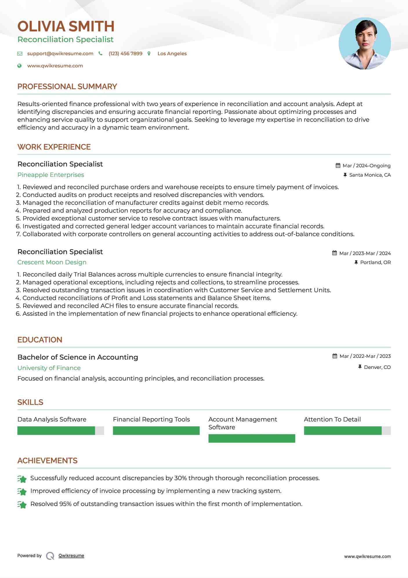 Reconciliation Specialist Resume Format