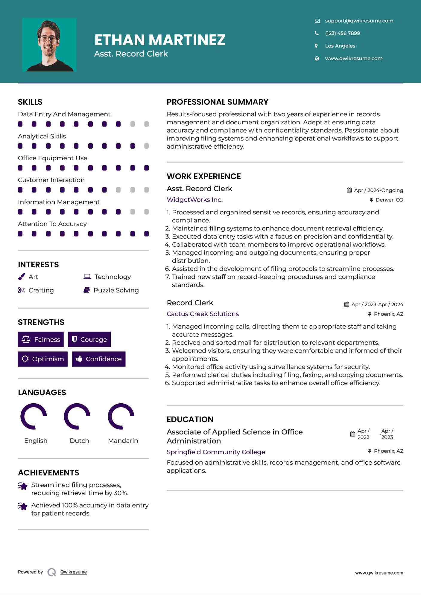 Record Clerk Resume Samples QwikResume