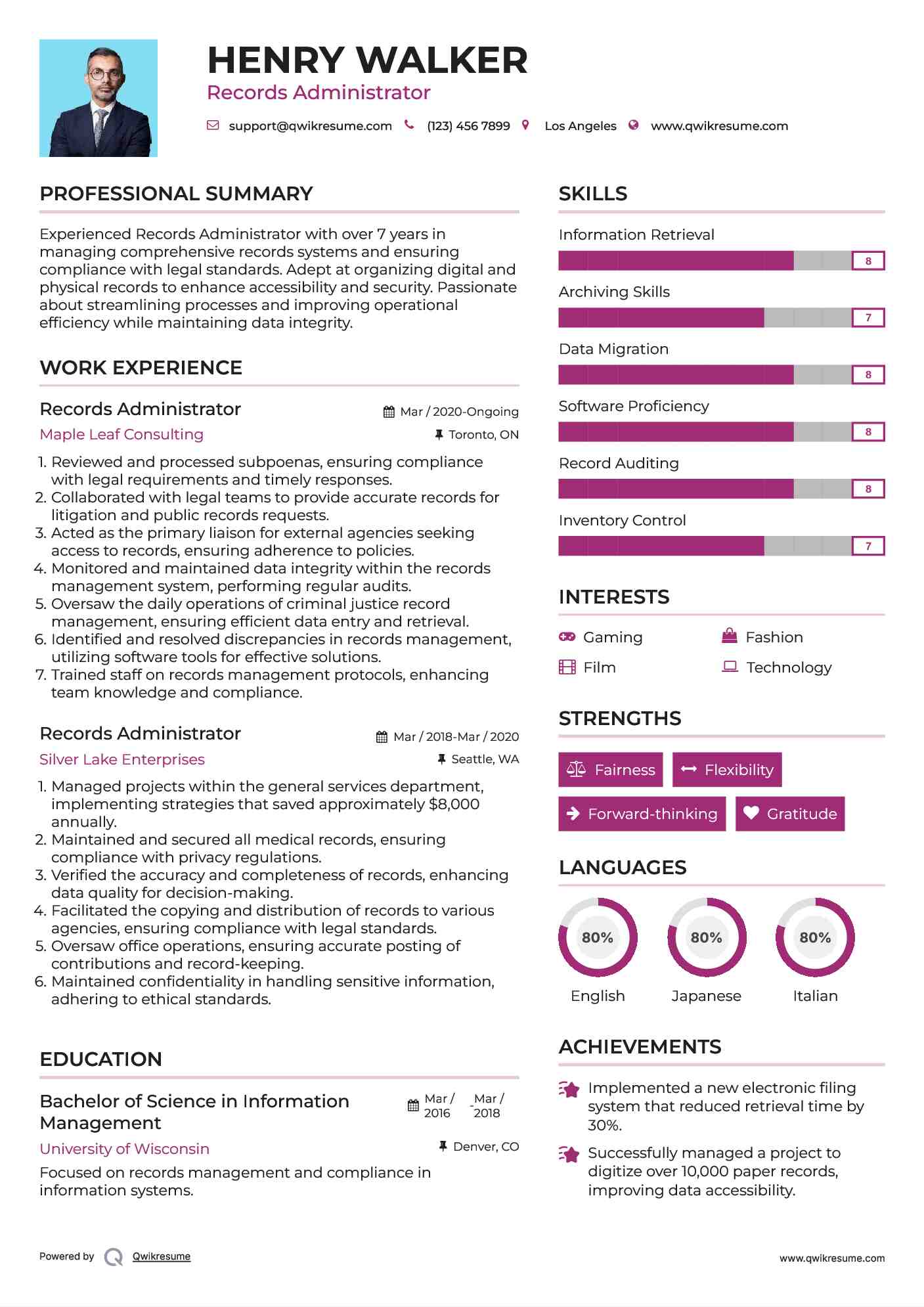 Records Administrator Resume Samples QwikResume