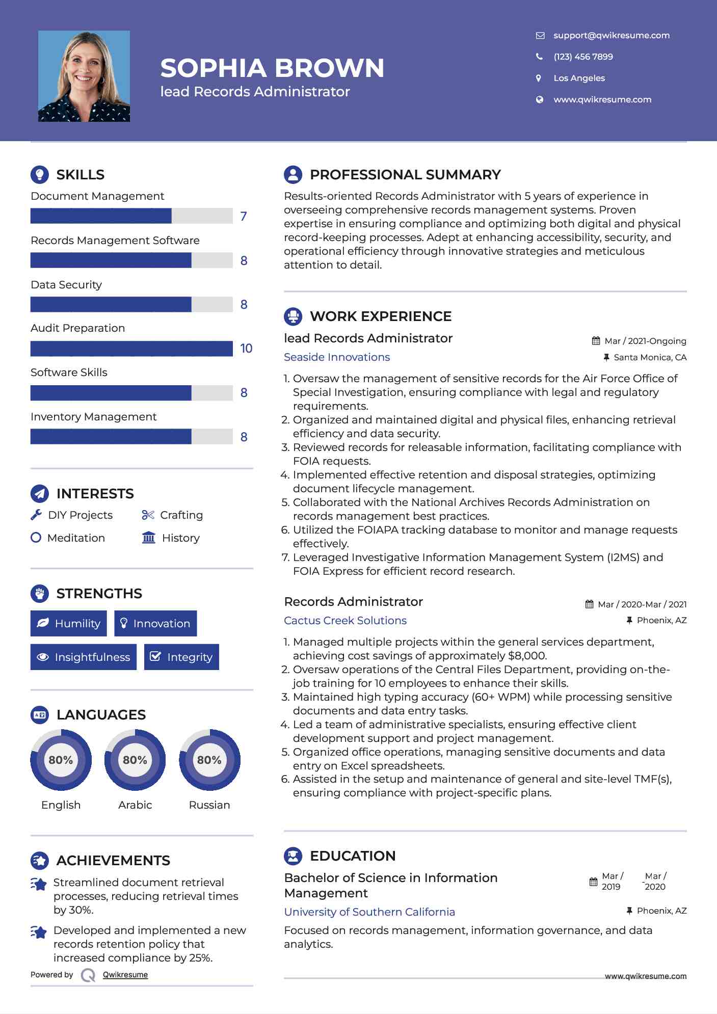 lead Records Administrator
 Resume Example