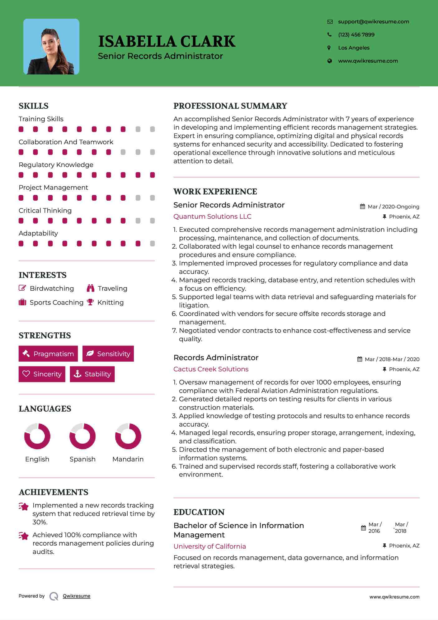 Records Administrator Resume Samples QwikResume