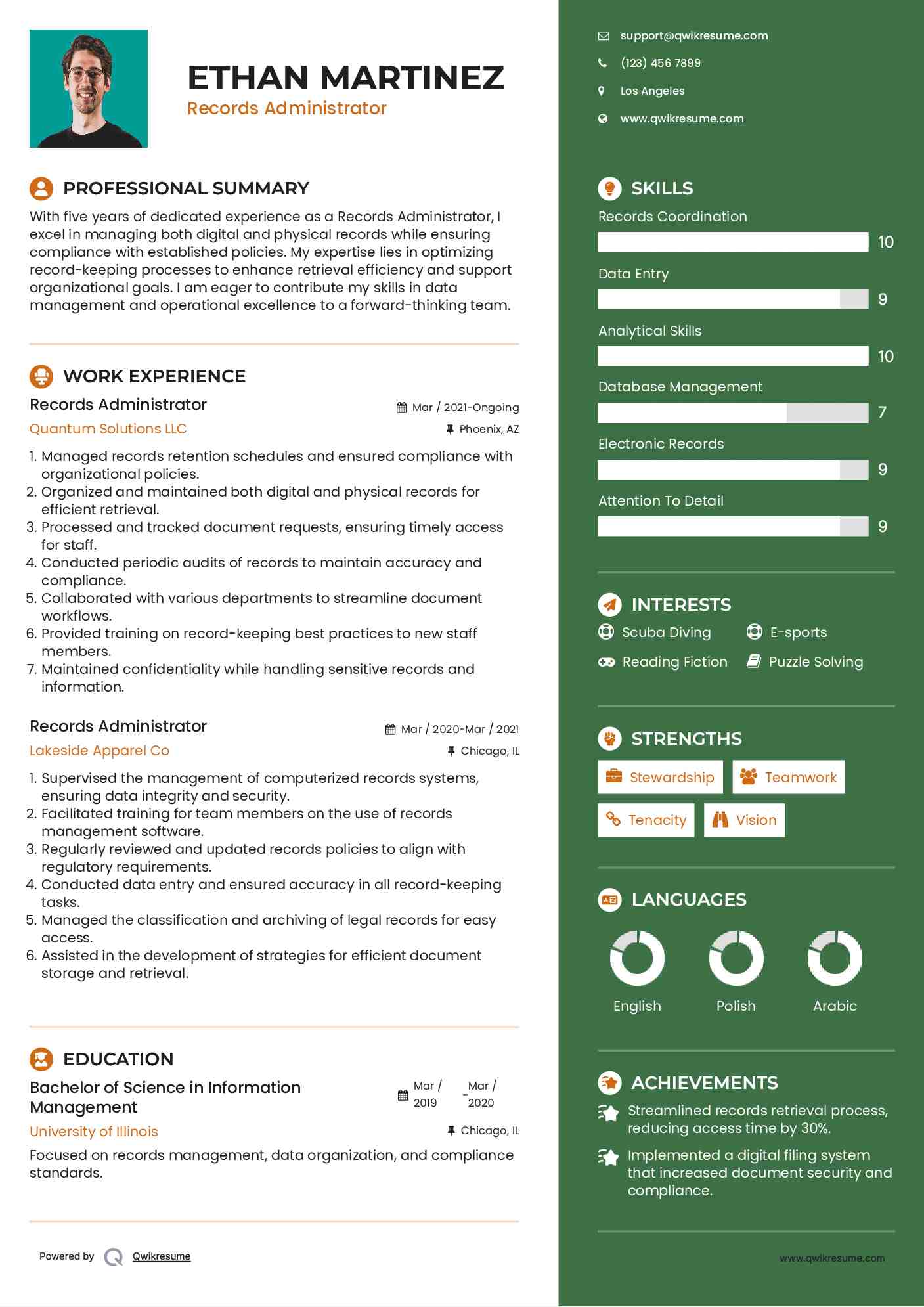 Records Administrator Resume Sample