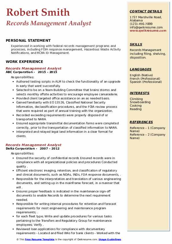 Records Management Analyst Resume Samples QwikResume
