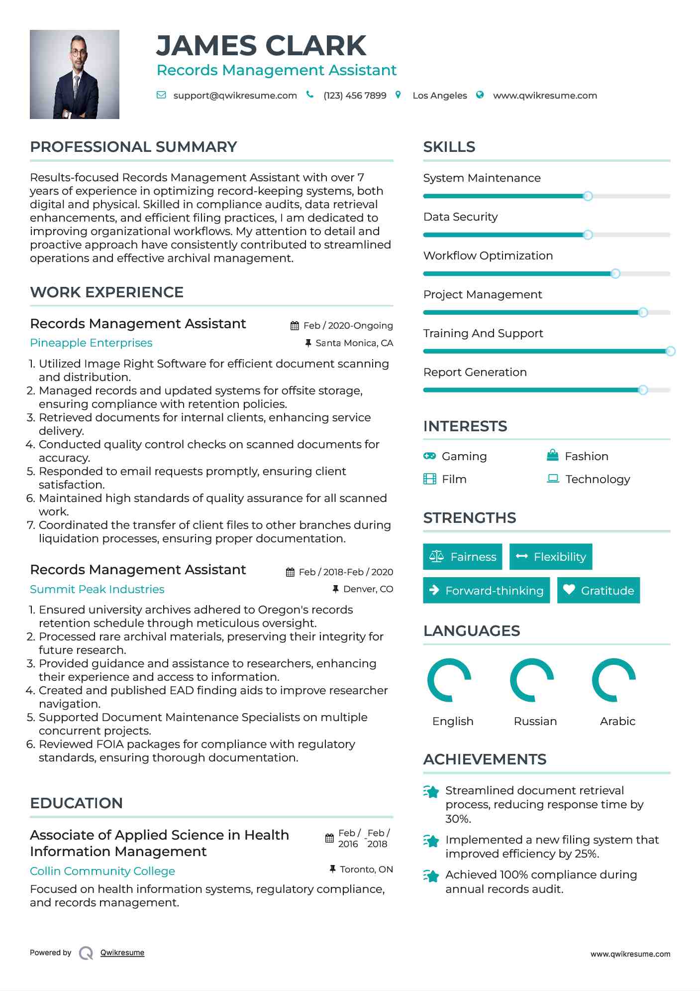 Records Management Assistant Resume Format