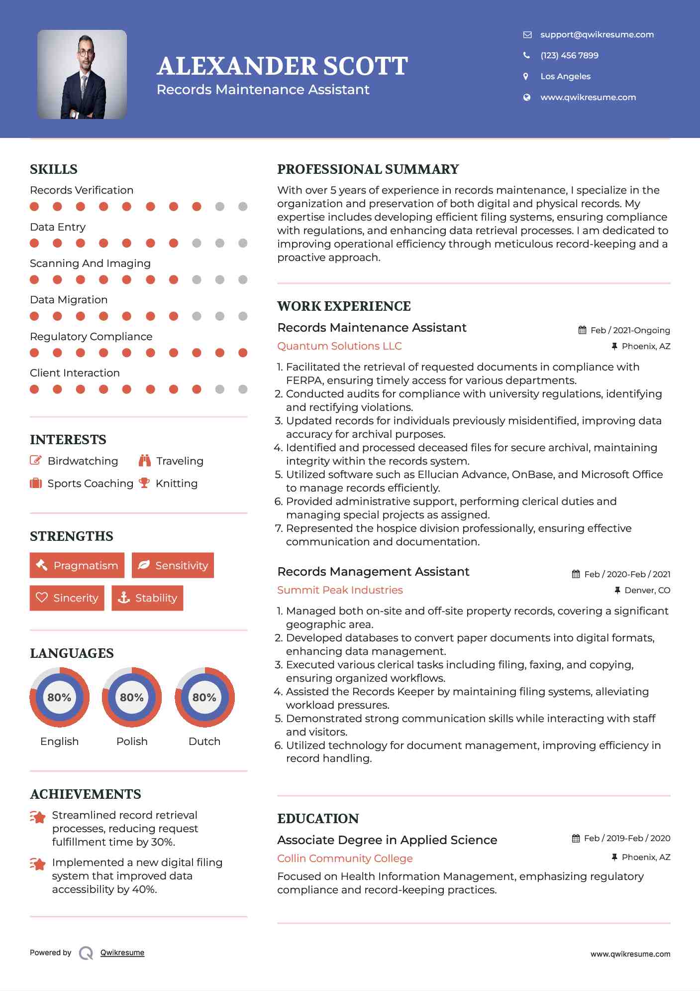 Records Maintenance Assistant Resume Format