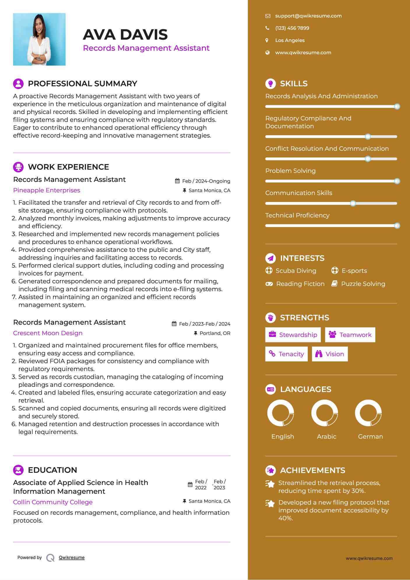 Records Management Assistant Resume Sample