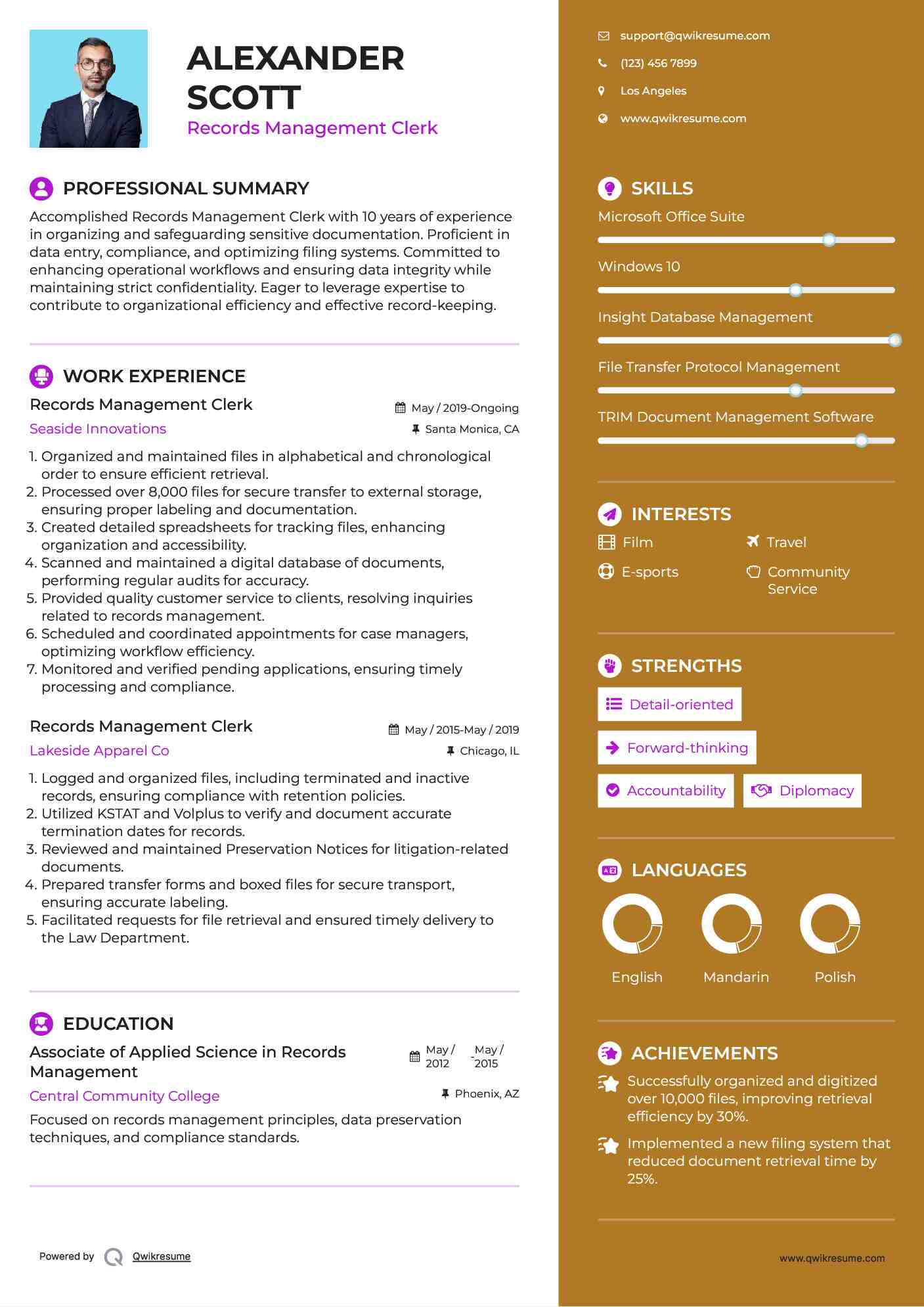 Records Management Clerk Resume Samples QwikResume