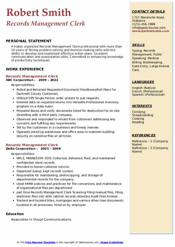 Records Management Clerk Resume Samples QwikResume