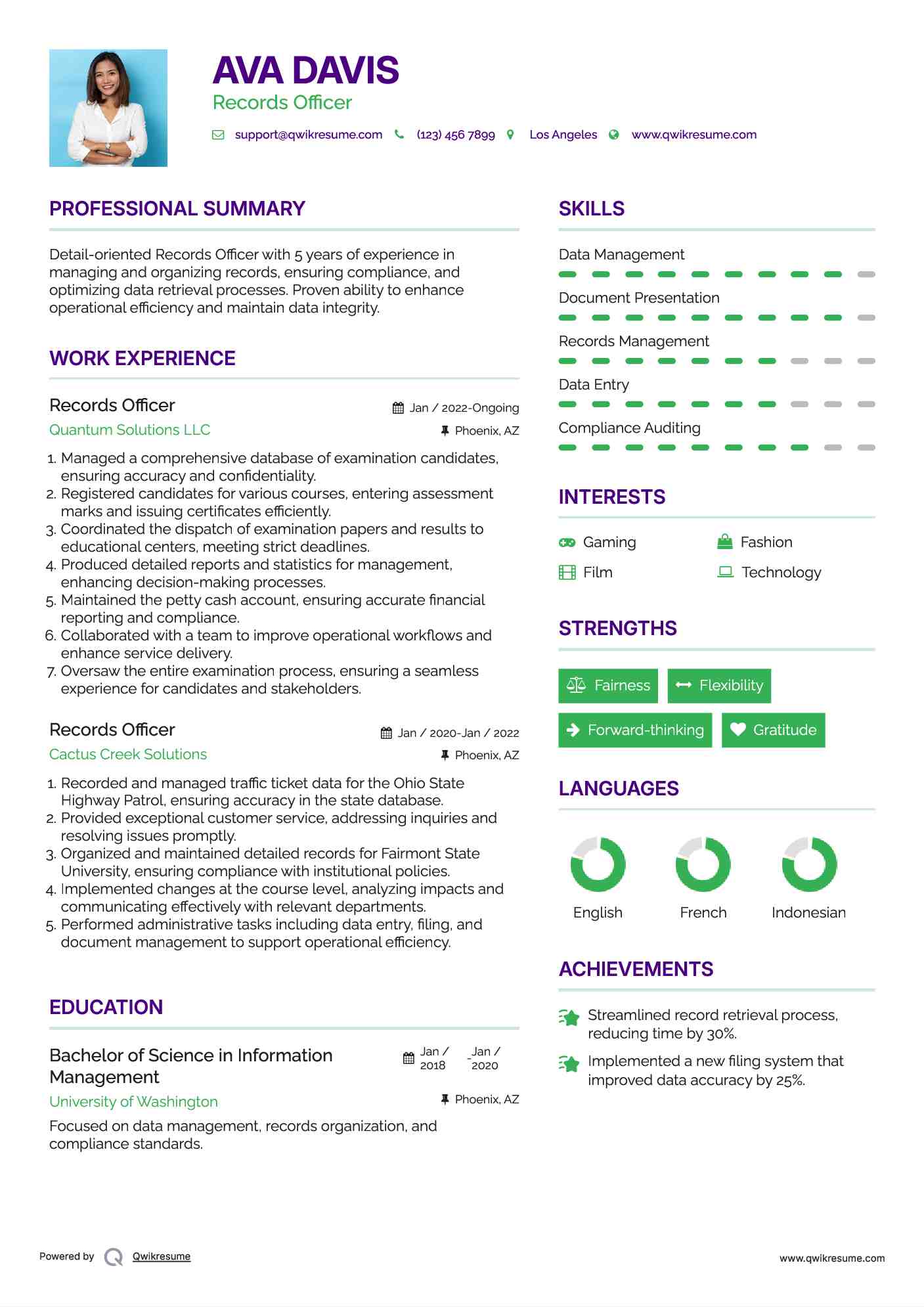 Records Officer Resume Sample