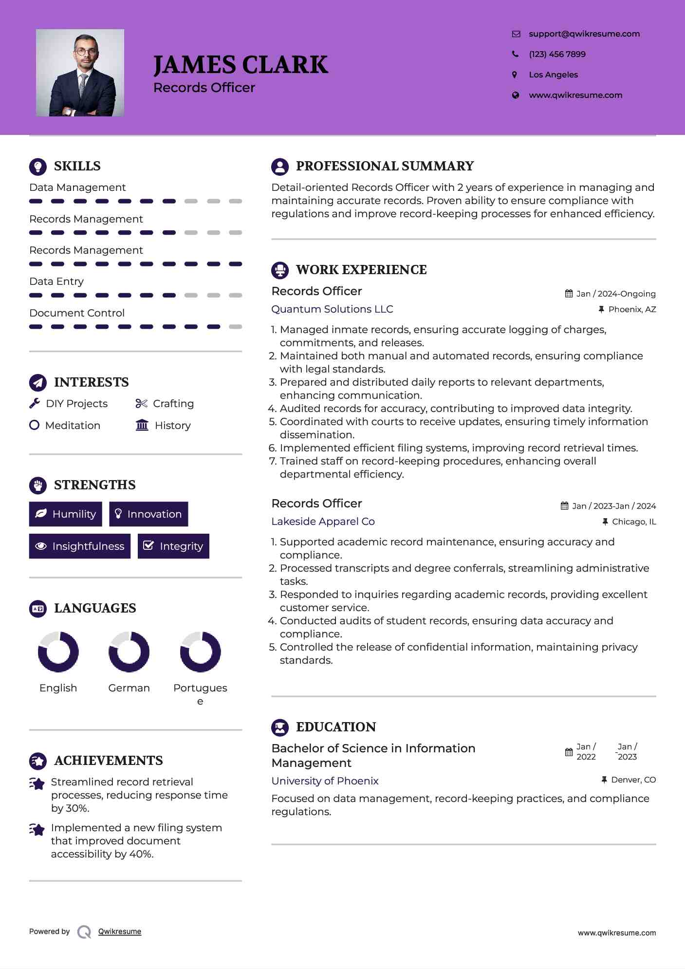 Records Officer Resume Model