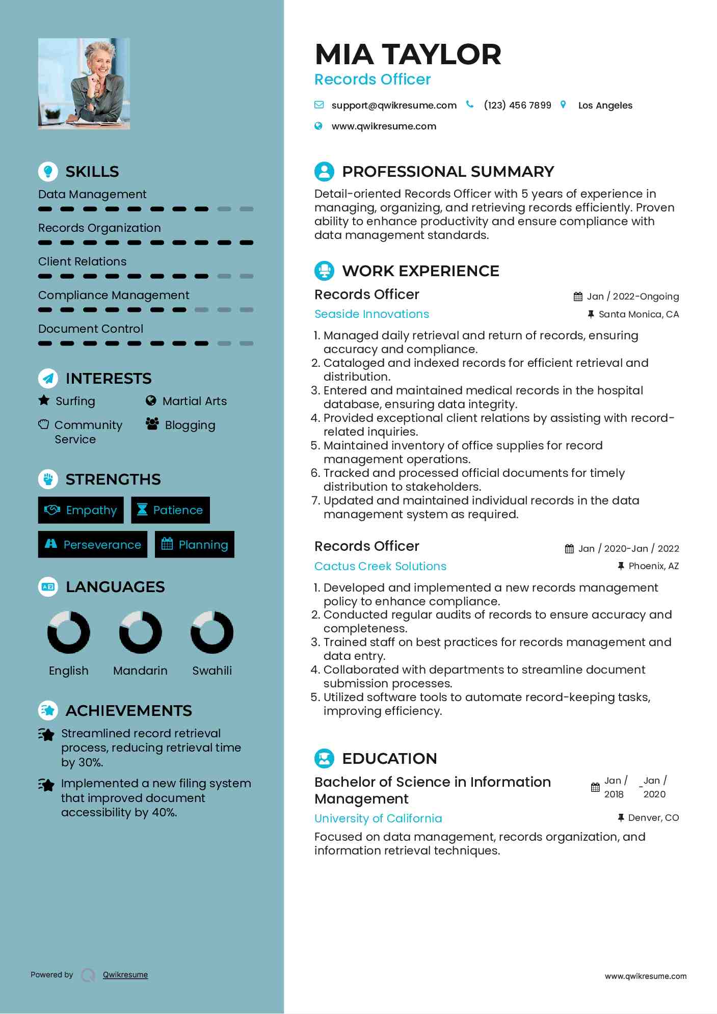 Records Officer Resume Template