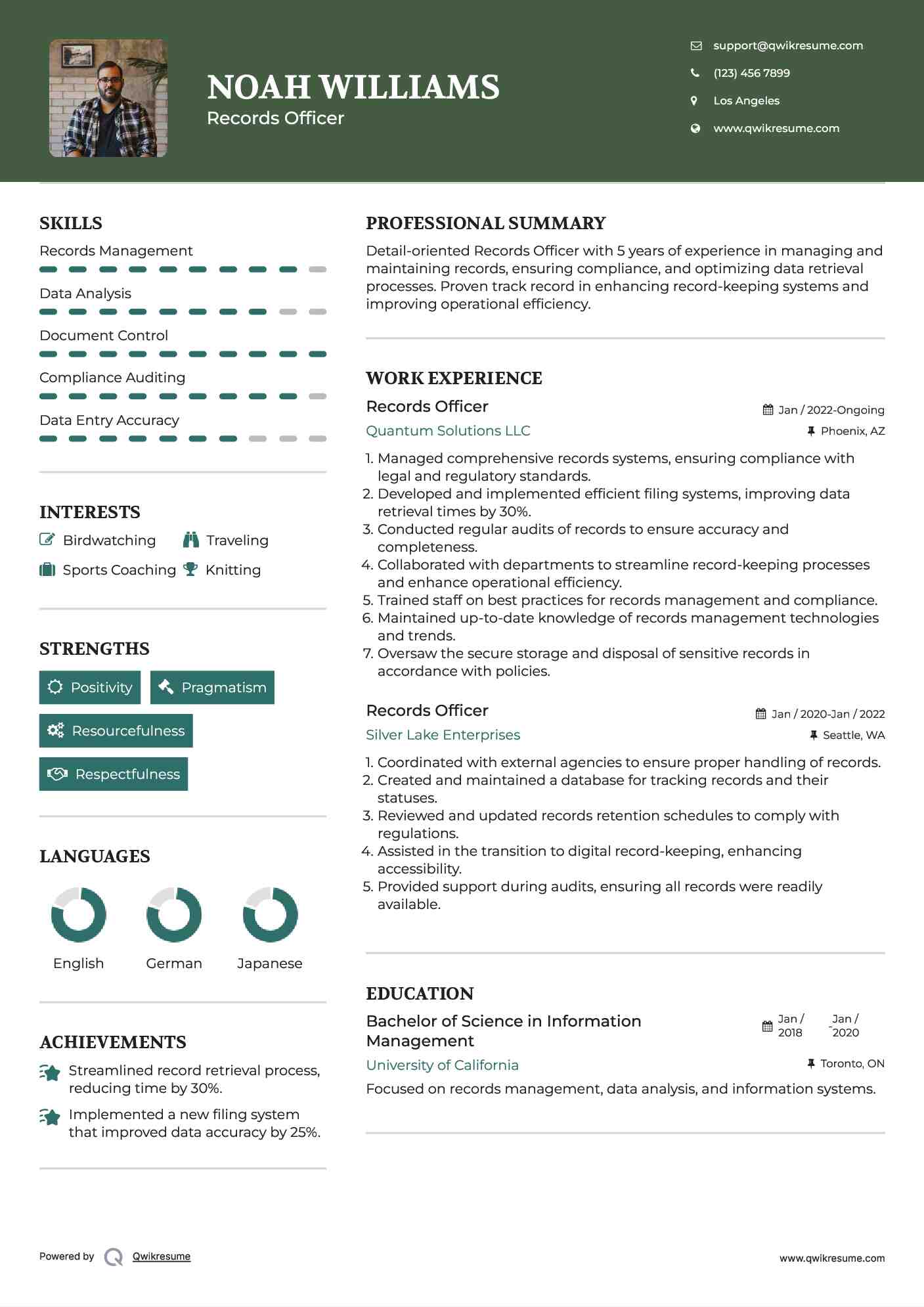 Records Officer Resume Example