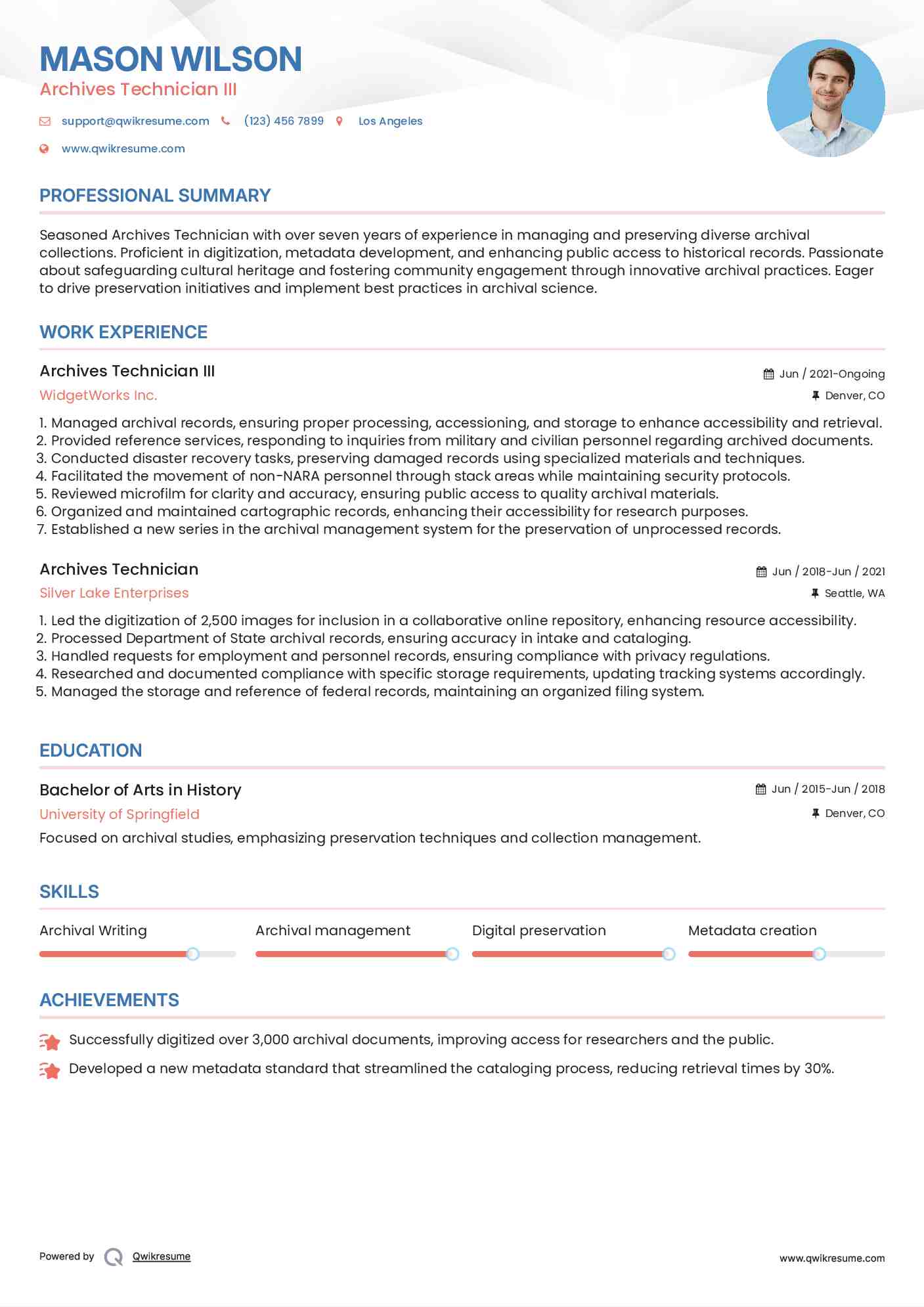 Archives Technician III Resume Format