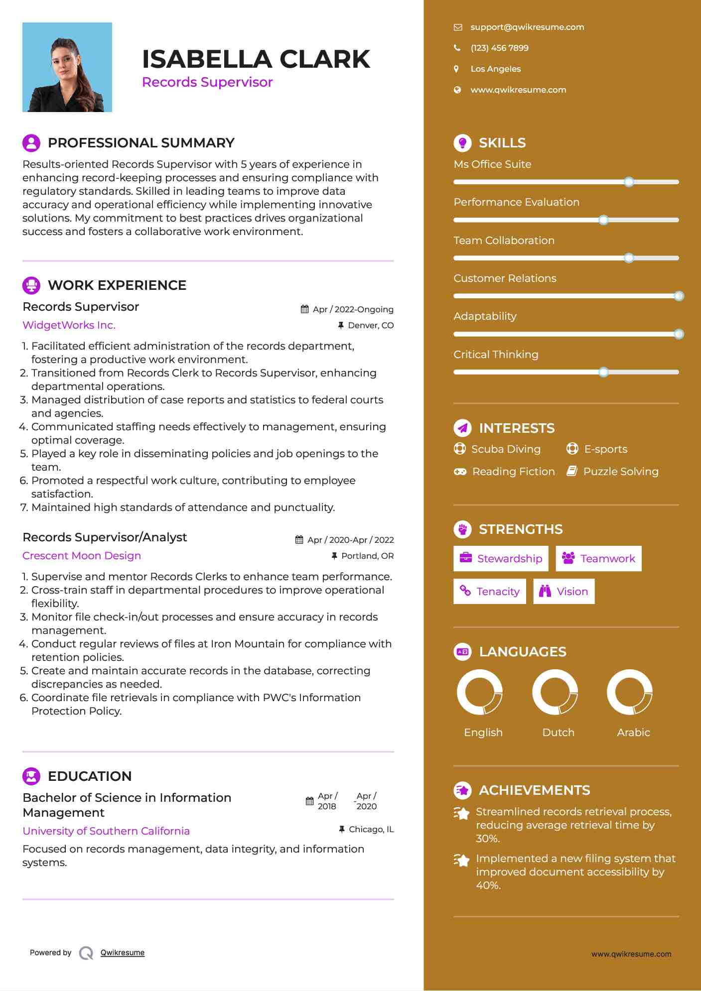 Records Supervisor Resume Model