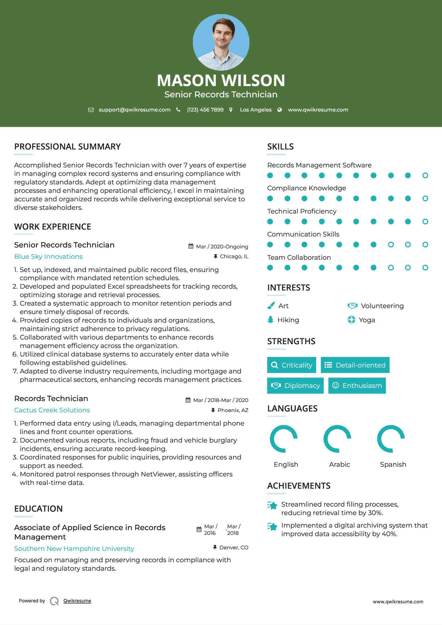 Senior Records Technician Resume Model