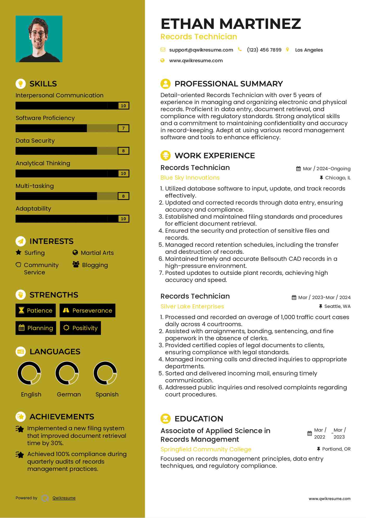 Records Technician Resume Samples QwikResume